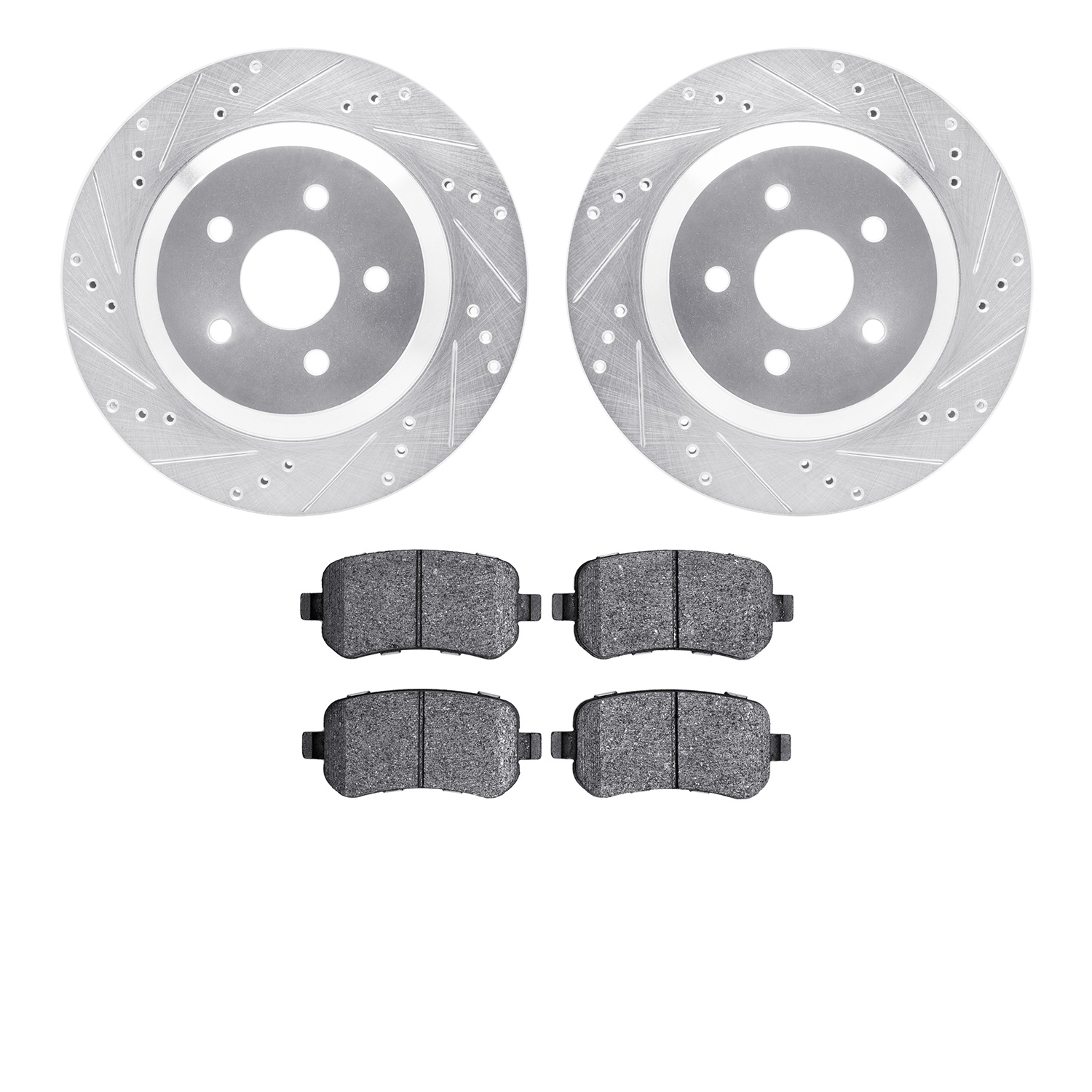 7502-54067 Drilled/Slotted Brake Rotors w/5000 Advanced Brake Pads Kit [Silver], 2004-2007 Ford/Lincoln/Mercury/Mazda, Position: