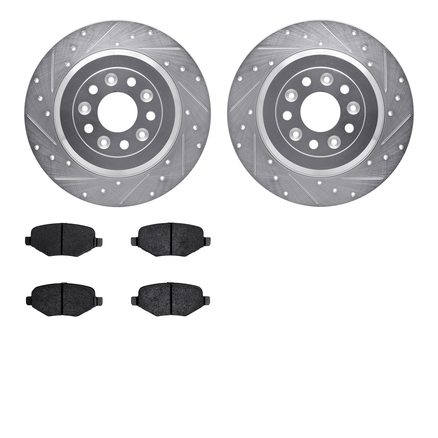 7502-54069 Drilled/Slotted Brake Rotors w/5000 Advanced Brake Pads Kit [Silver], 2009-2019 Ford/Lincoln/Mercury/Mazda, Position: