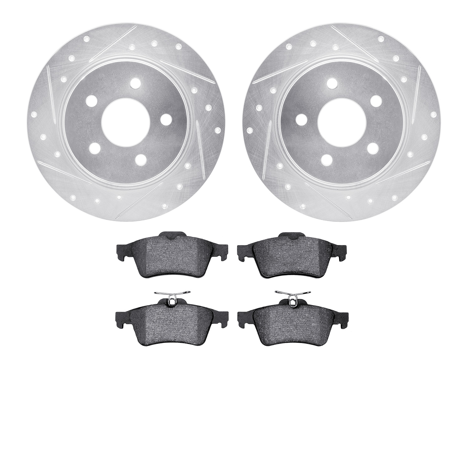 7502-54072 Drilled/Slotted Brake Rotors w/5000 Advanced Brake Pads Kit [Silver], 2013-2018 Ford/Lincoln/Mercury/Mazda, Position: