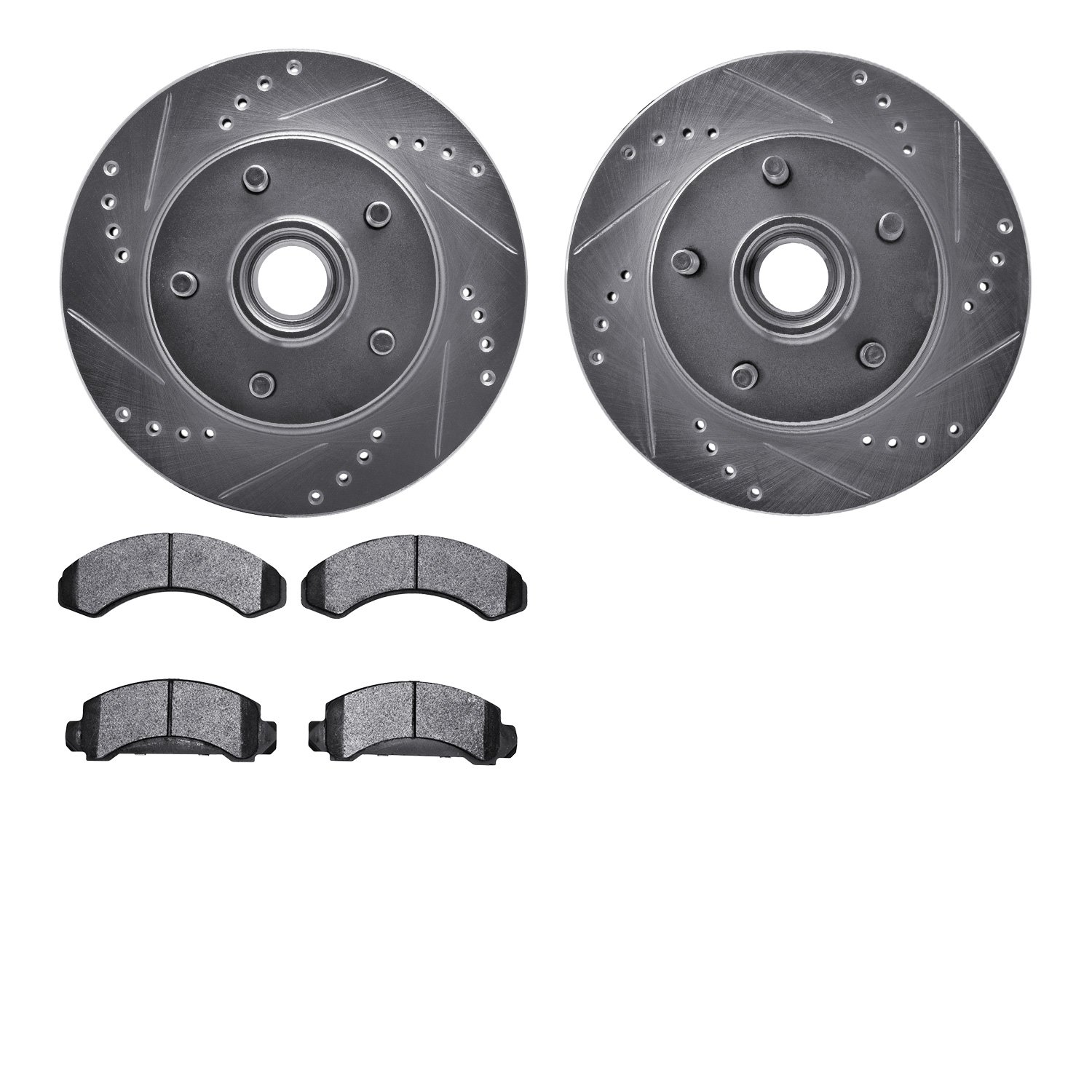 7502-54077 Drilled/Slotted Brake Rotors w/5000 Advanced Brake Pads Kit [Silver], 1992-1997 Ford/Lincoln/Mercury/Mazda, Position: