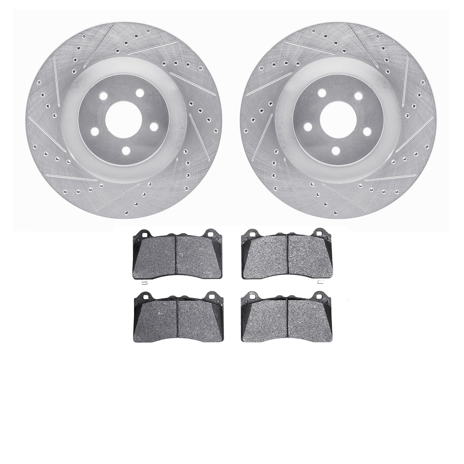 7502-54093 Drilled/Slotted Brake Rotors w/5000 Advanced Brake Pads Kit [Silver], 2016-2018 Ford/Lincoln/Mercury/Mazda, Position: