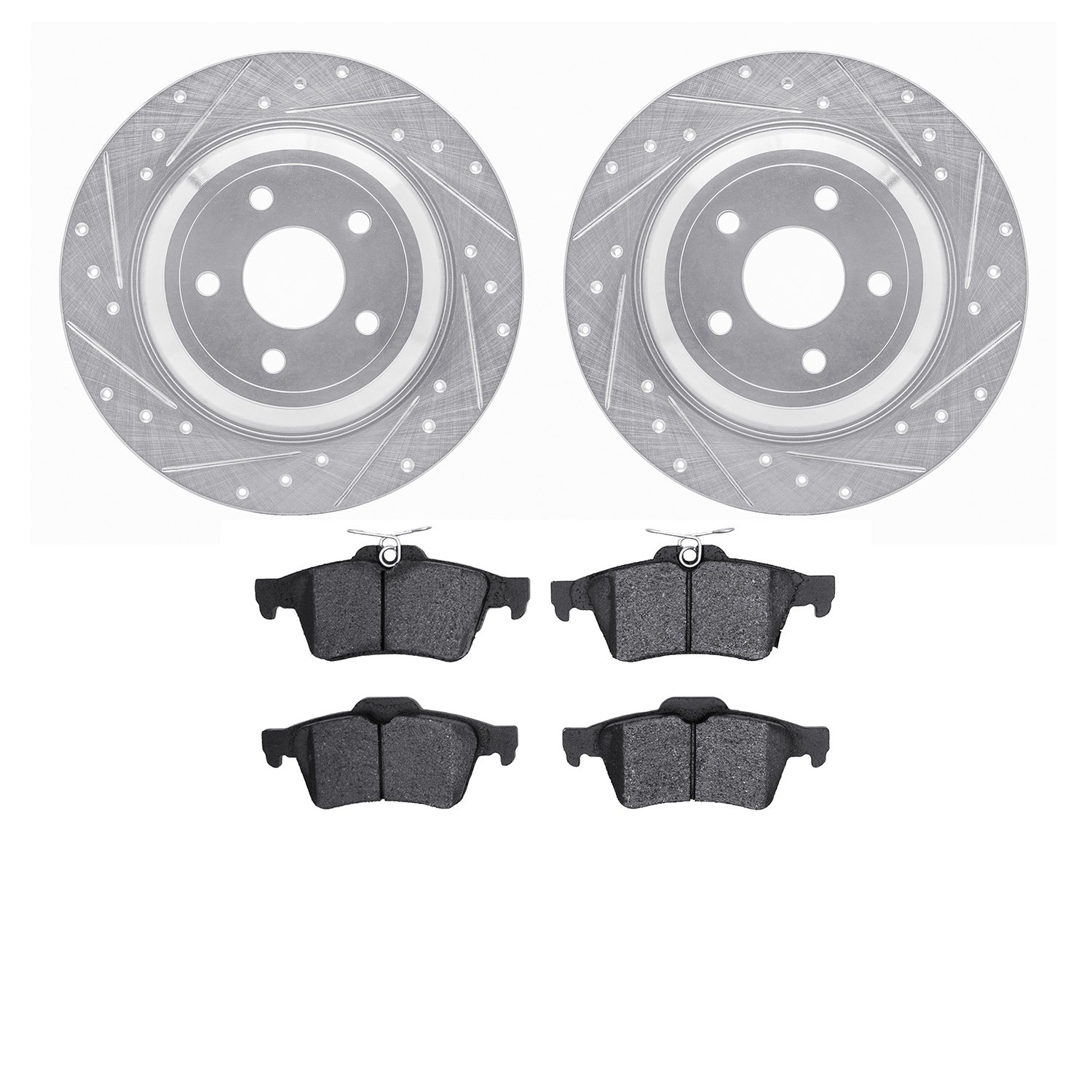7502-54097 Drilled/Slotted Brake Rotors w/5000 Advanced Brake Pads Kit [Silver], 2016-2018 Ford/Lincoln/Mercury/Mazda, Position: