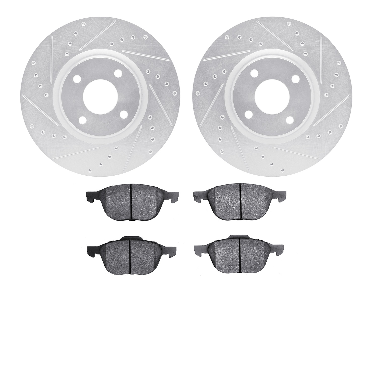 7502-54099 Drilled/Slotted Brake Rotors w/5000 Advanced Brake Pads Kit [Silver], Fits Select Ford/Lincoln/Mercury/Mazda, Positio