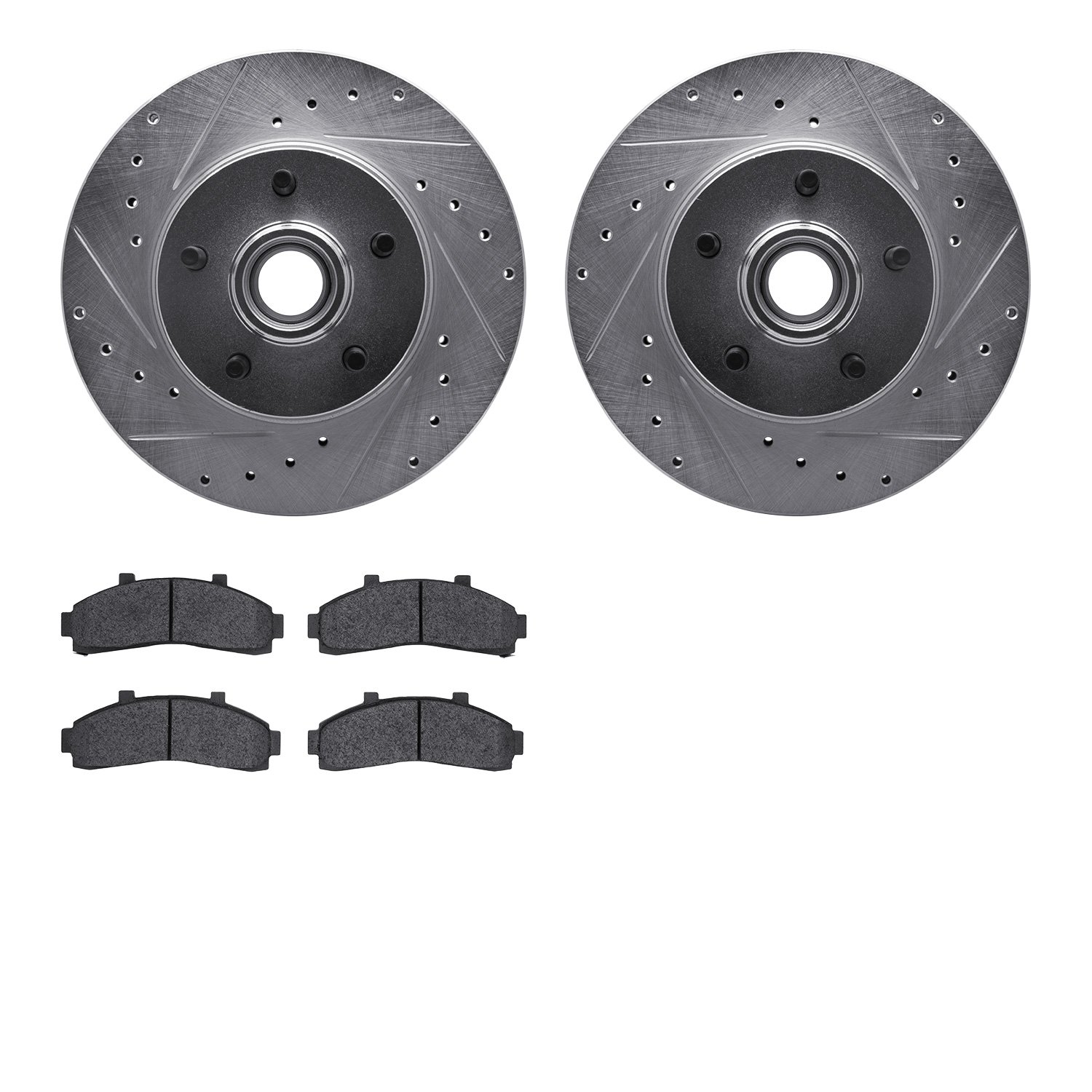 7502-54103 Drilled/Slotted Brake Rotors w/5000 Advanced Brake Pads Kit [Silver], 1995-2002 Ford/Lincoln/Mercury/Mazda, Position: