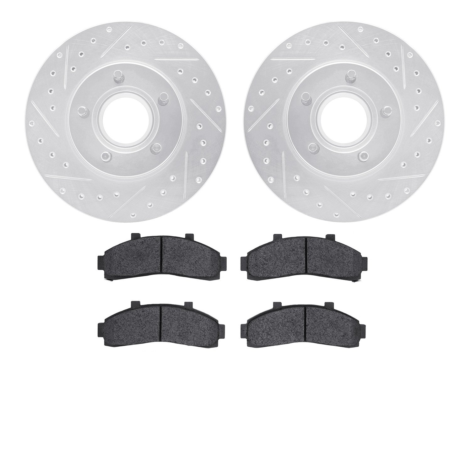 7502-54105 Drilled/Slotted Brake Rotors w/5000 Advanced Brake Pads Kit [Silver], 1995-1997 Ford/Lincoln/Mercury/Mazda, Position: