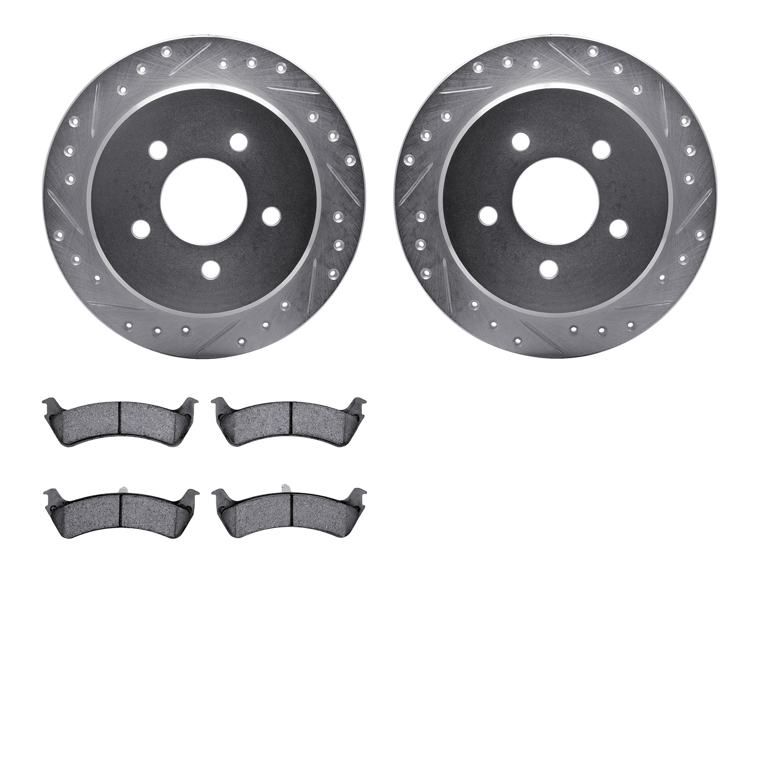 7502-54109 Drilled/Slotted Brake Rotors w/5000 Advanced Brake Pads Kit [Silver], 1995-2002 Ford/Lincoln/Mercury/Mazda, Position:
