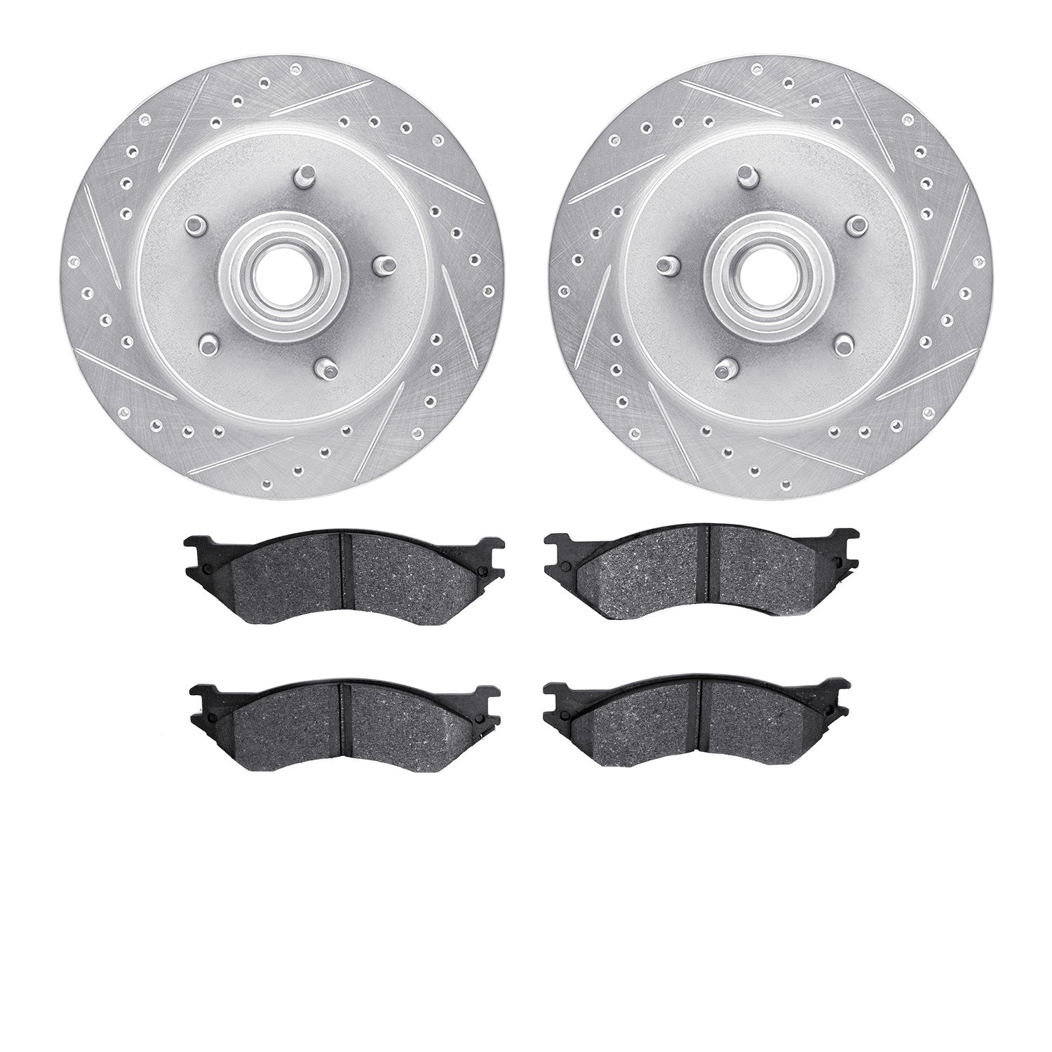 7502-54117 Drilled/Slotted Brake Rotors w/5000 Advanced Brake Pads Kit [Silver], 1997-2000 Ford/Lincoln/Mercury/Mazda, Position: