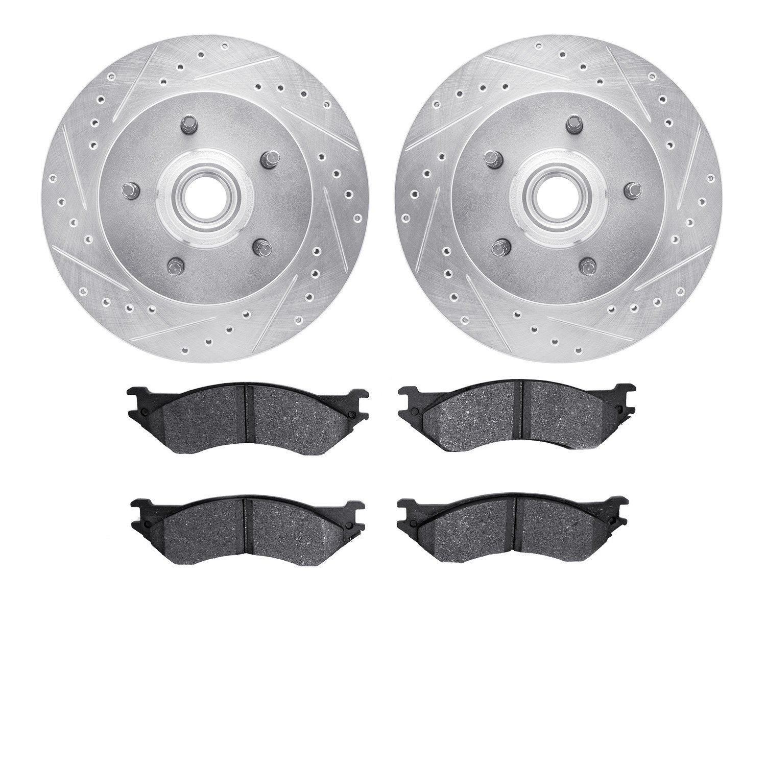 7502-54119 Drilled/Slotted Brake Rotors w/5000 Advanced Brake Pads Kit [Silver], 1999-2004 Ford/Lincoln/Mercury/Mazda, Position:
