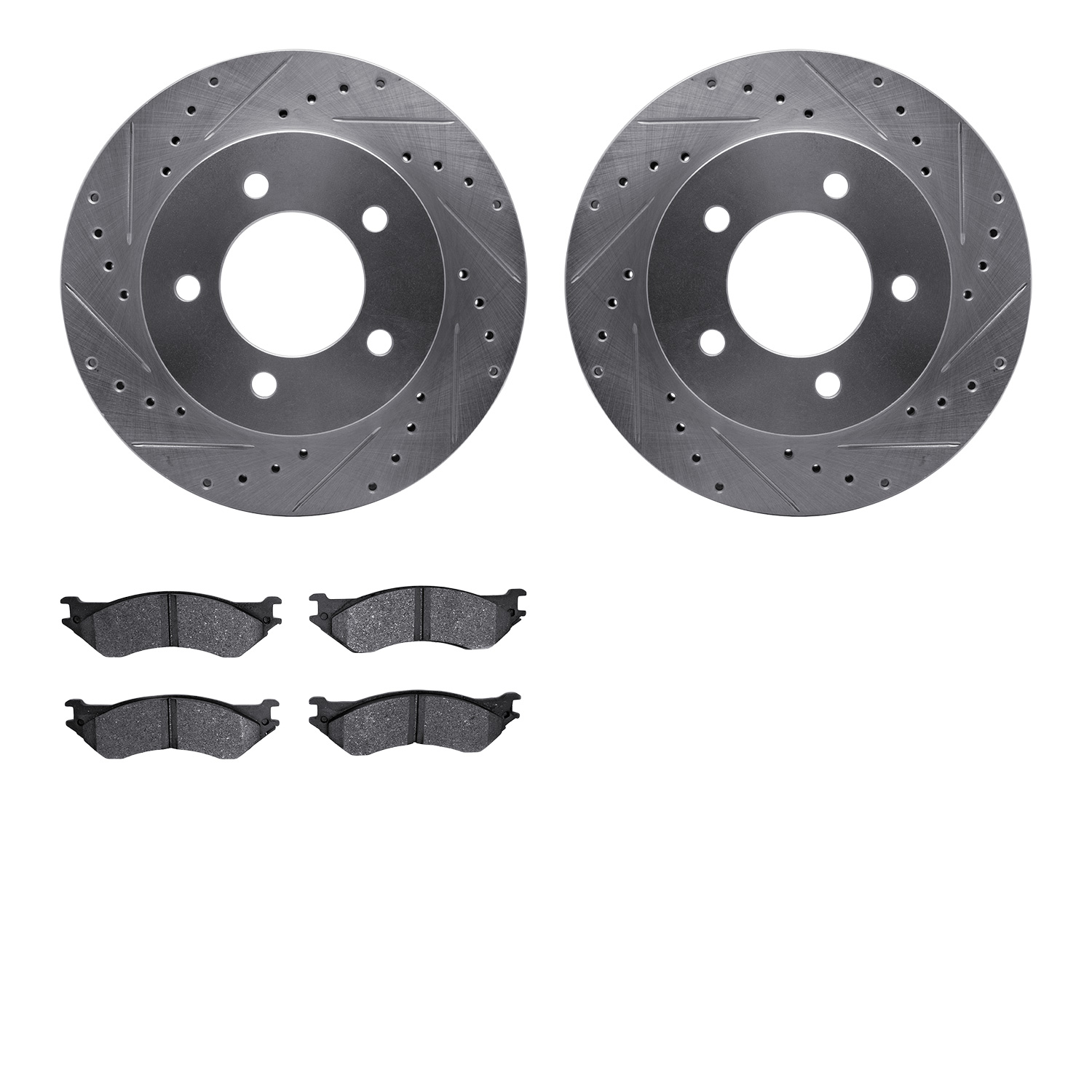 7502-54120 Drilled/Slotted Brake Rotors w/5000 Advanced Brake Pads Kit [Silver], 1997-2002 Ford/Lincoln/Mercury/Mazda, Position: