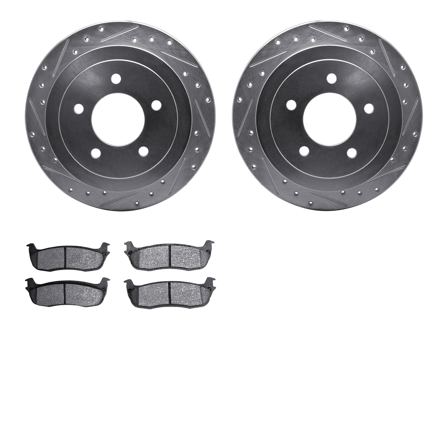 7502-54122 Drilled/Slotted Brake Rotors w/5000 Advanced Brake Pads Kit [Silver], 1997-2004 Ford/Lincoln/Mercury/Mazda, Position:
