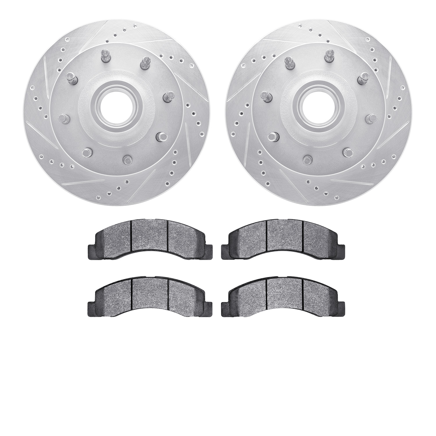 7502-54124 Drilled/Slotted Brake Rotors w/5000 Advanced Brake Pads Kit [Silver], 1999-2002 Ford/Lincoln/Mercury/Mazda, Position: