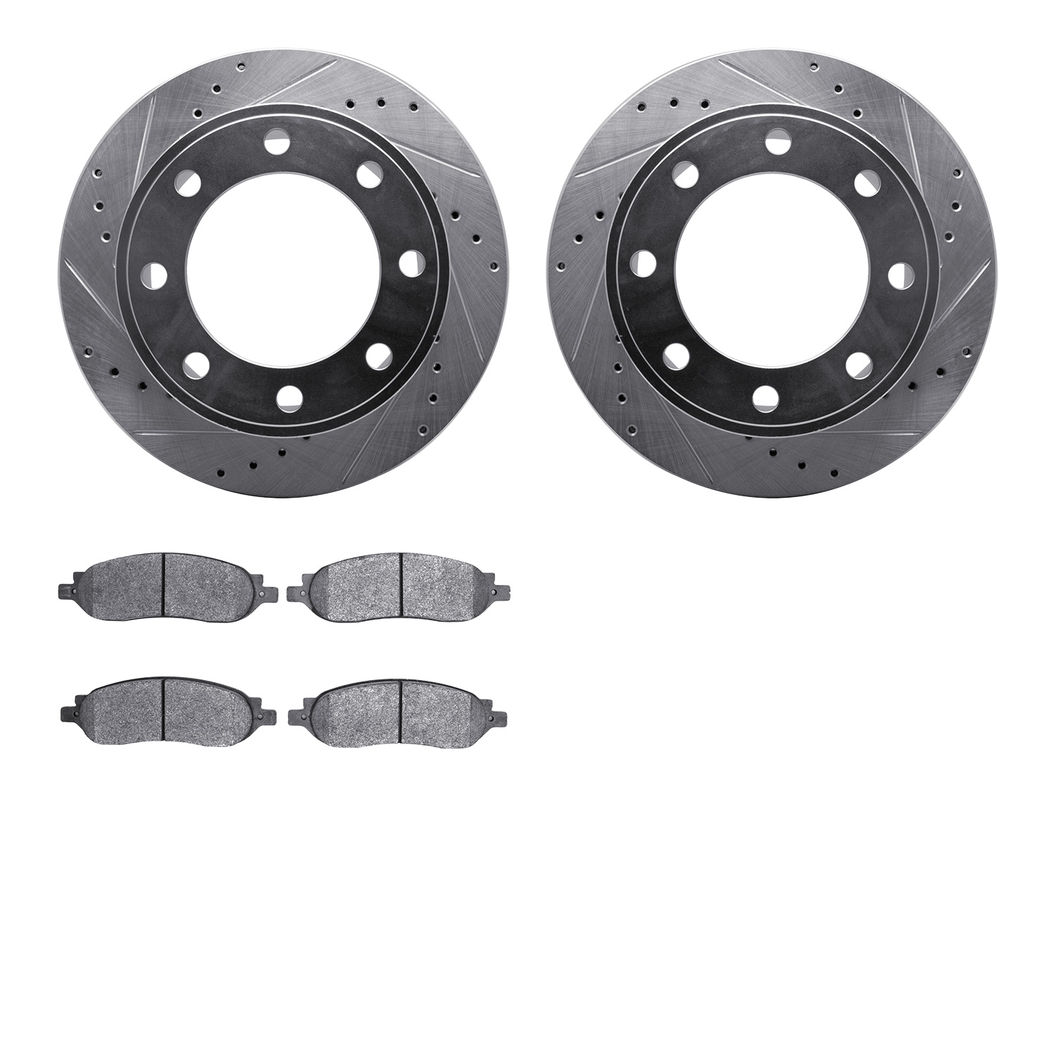 7502-54132 Drilled/Slotted Brake Rotors w/5000 Advanced Brake Pads Kit [Silver], 2005-2007 Ford/Lincoln/Mercury/Mazda, Position: