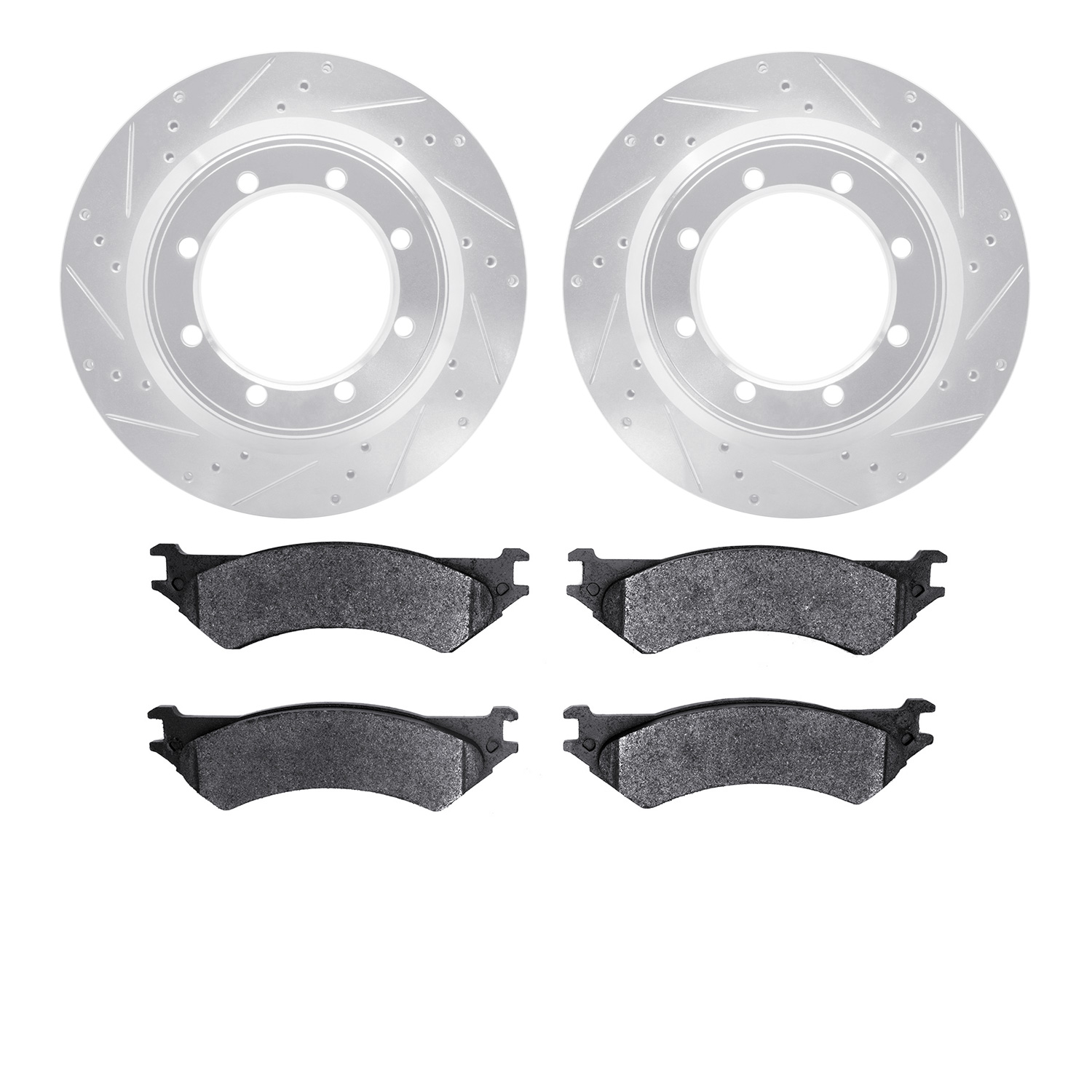 7502-54133 Drilled/Slotted Brake Rotors w/5000 Advanced Brake Pads Kit [Silver], 1999-2007 Ford/Lincoln/Mercury/Mazda, Position: