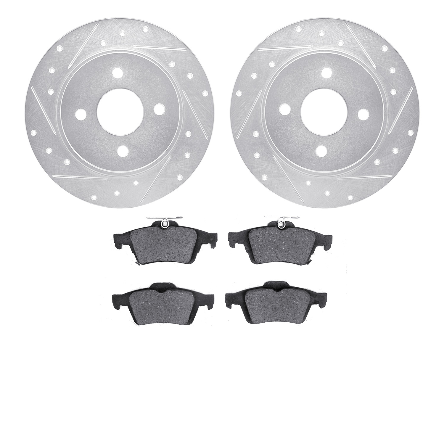 7502-54134 Drilled/Slotted Brake Rotors w/5000 Advanced Brake Pads Kit [Silver], Fits Select Ford/Lincoln/Mercury/Mazda, Positio