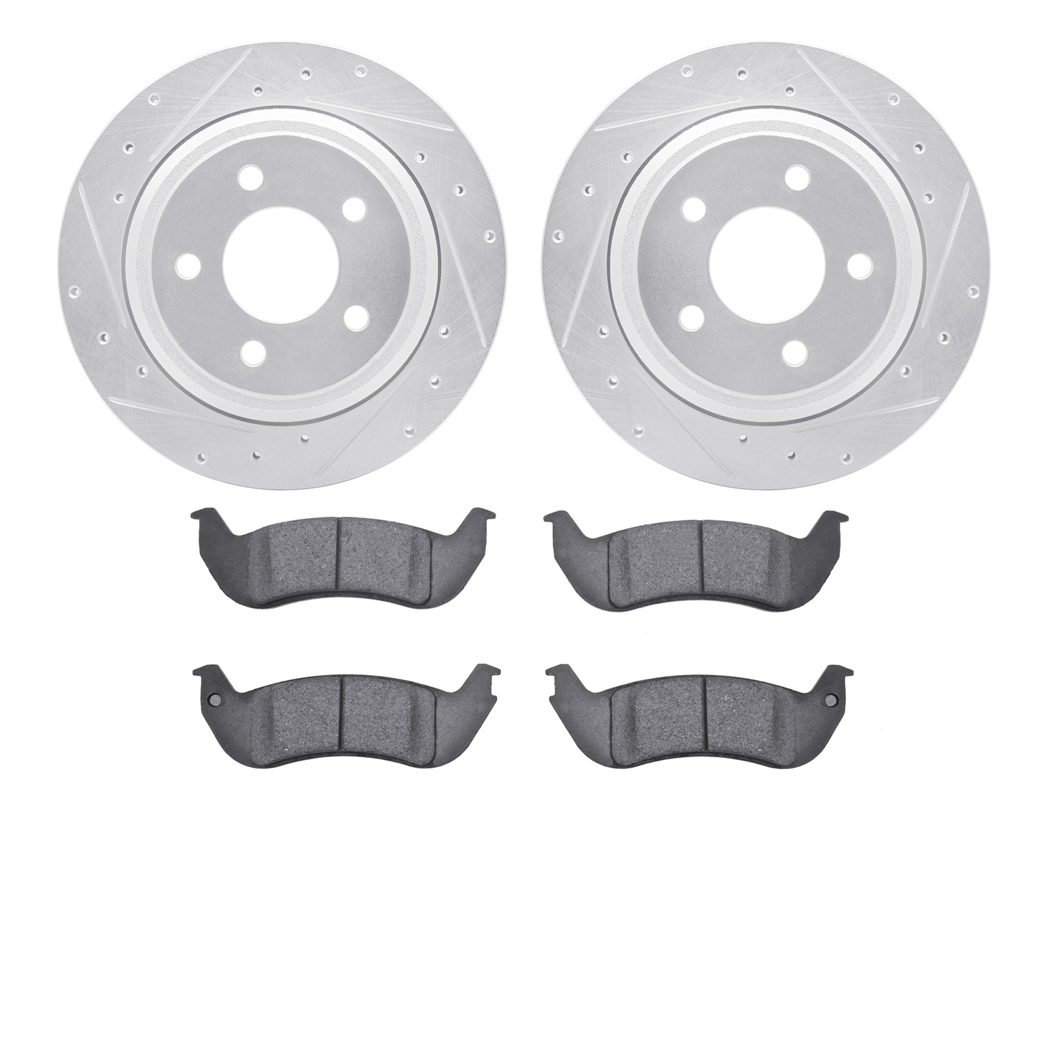 7502-54147 Drilled/Slotted Brake Rotors w/5000 Advanced Brake Pads Kit [Silver], 2010-2011 Ford/Lincoln/Mercury/Mazda, Position: