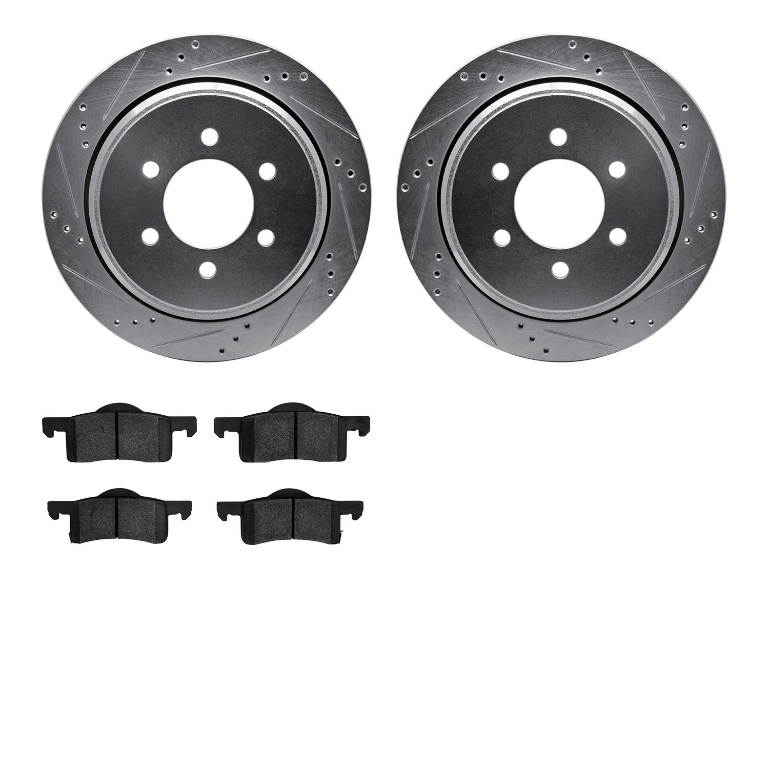 7502-54149 Drilled/Slotted Brake Rotors w/5000 Advanced Brake Pads Kit [Silver], 2002-2006 Ford/Lincoln/Mercury/Mazda, Position: