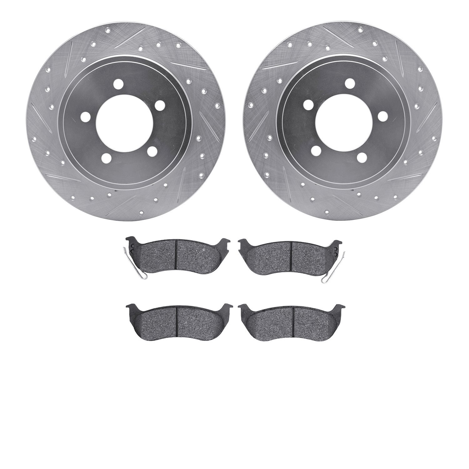 7502-54151 Drilled/Slotted Brake Rotors w/5000 Advanced Brake Pads Kit [Silver], 2006-2010 Ford/Lincoln/Mercury/Mazda, Position:
