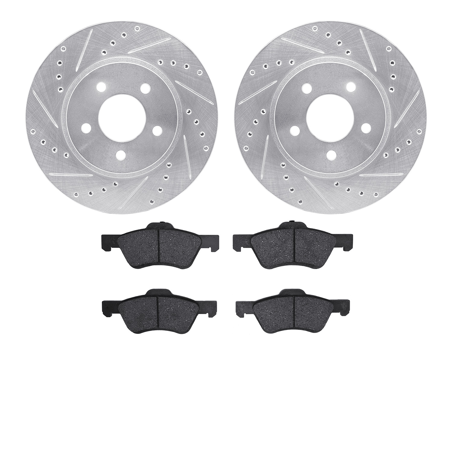 7502-54169 Drilled/Slotted Brake Rotors w/5000 Advanced Brake Pads Kit [Silver], 2005-2012 Ford/Lincoln/Mercury/Mazda, Position: