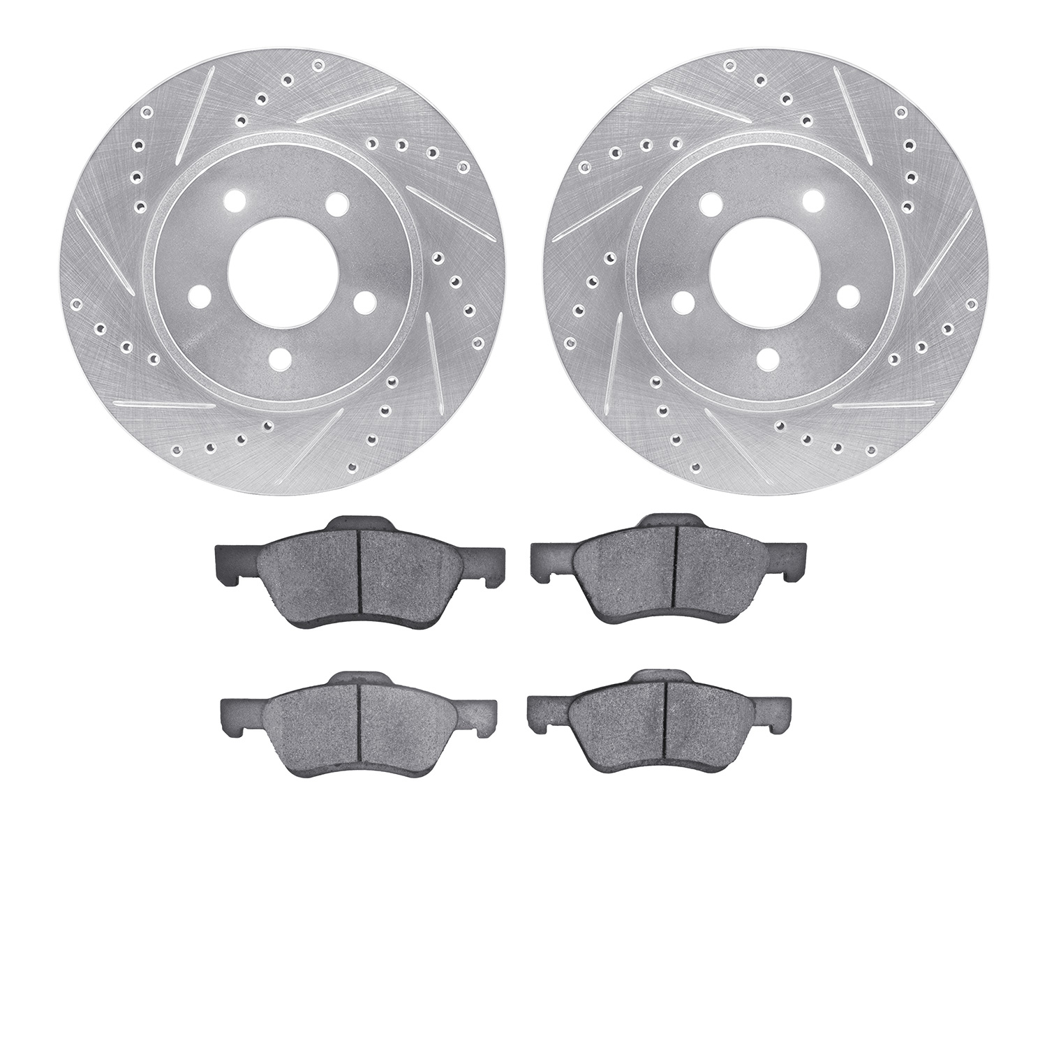7502-54171 Drilled/Slotted Brake Rotors w/5000 Advanced Brake Pads Kit [Silver], 2009-2012 Ford/Lincoln/Mercury/Mazda, Position: