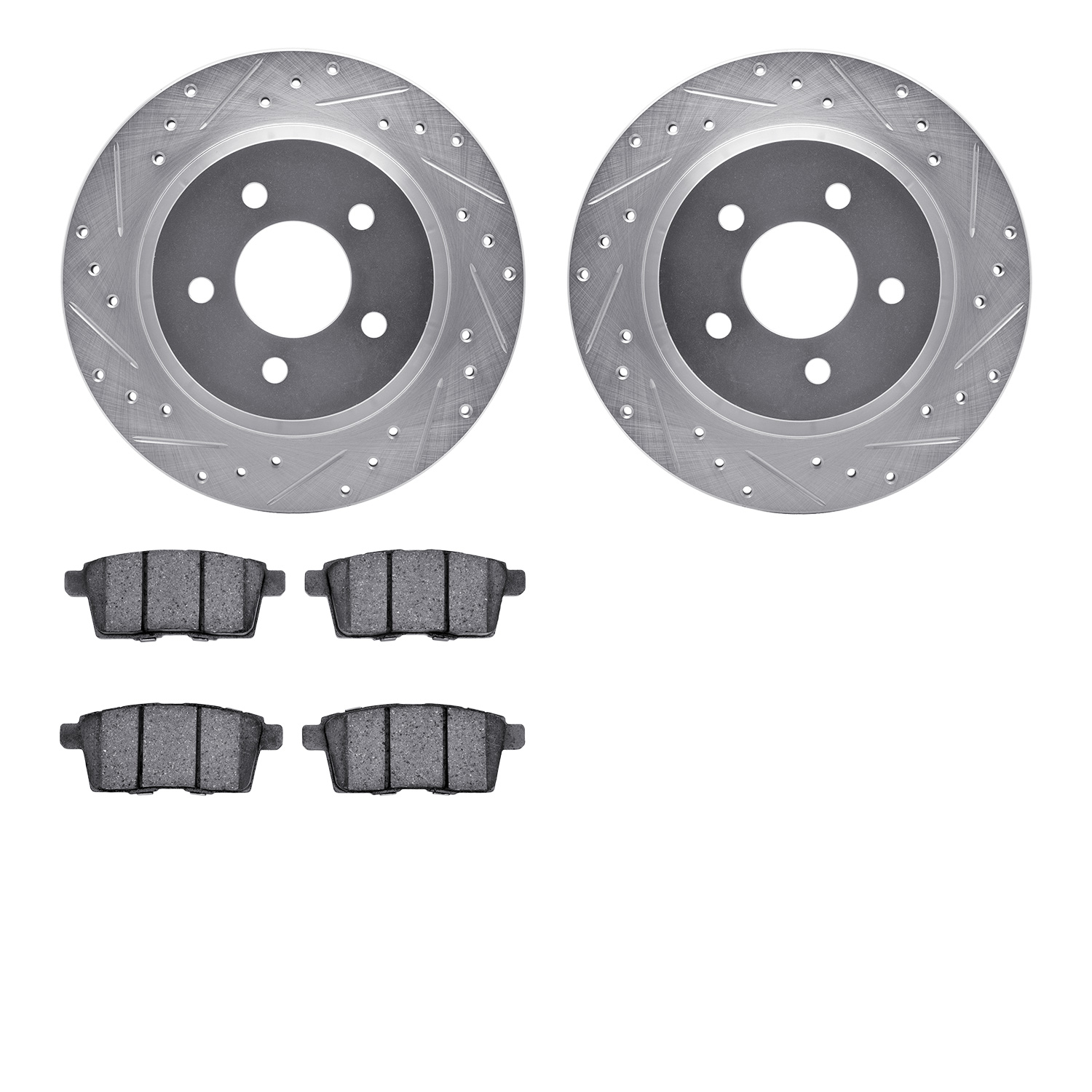 7502-54190 Drilled/Slotted Brake Rotors w/5000 Advanced Brake Pads Kit [Silver], 2007-2010 Ford/Lincoln/Mercury/Mazda, Position: