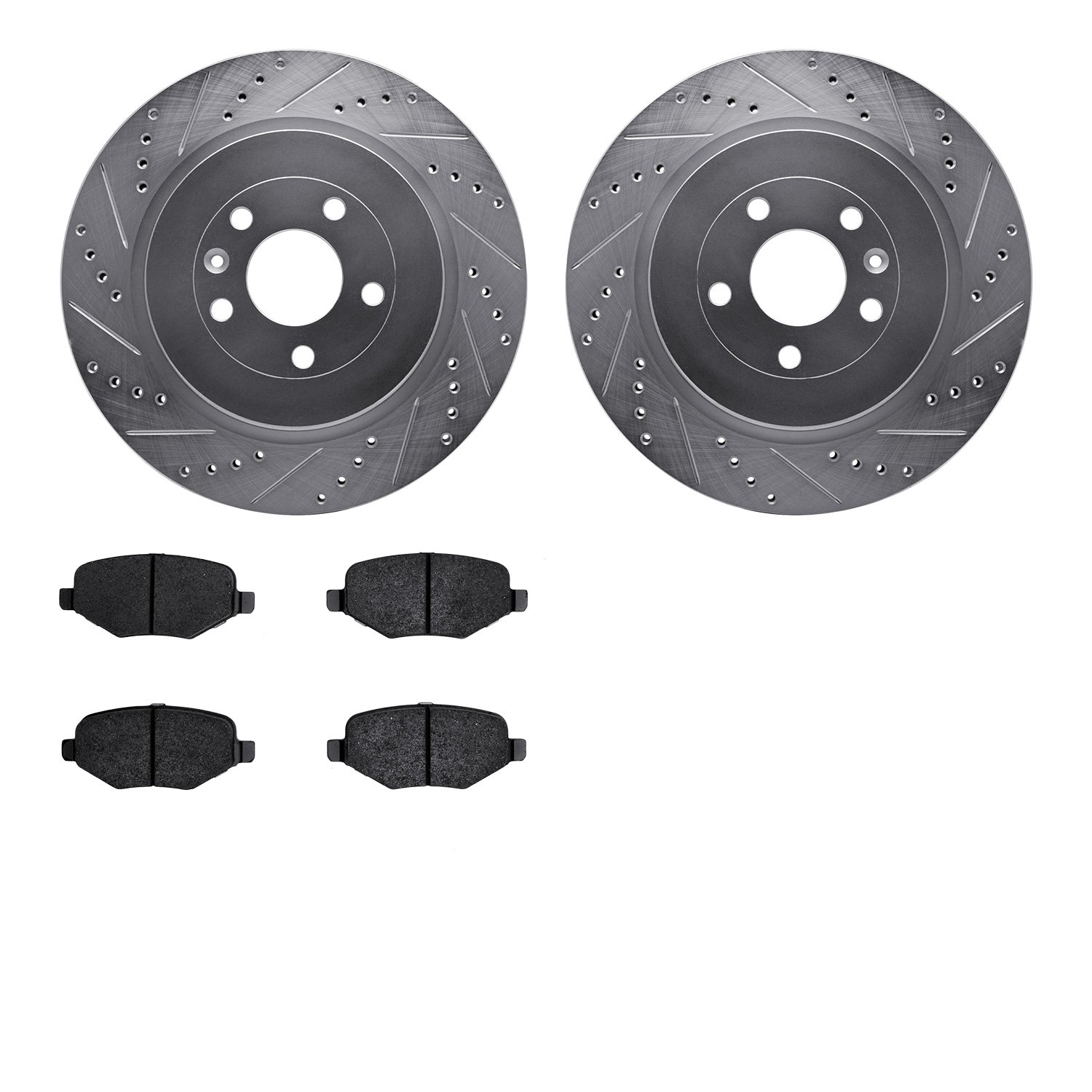 7502-54196 Drilled/Slotted Brake Rotors w/5000 Advanced Brake Pads Kit [Silver], 2013-2019 Ford/Lincoln/Mercury/Mazda, Position: