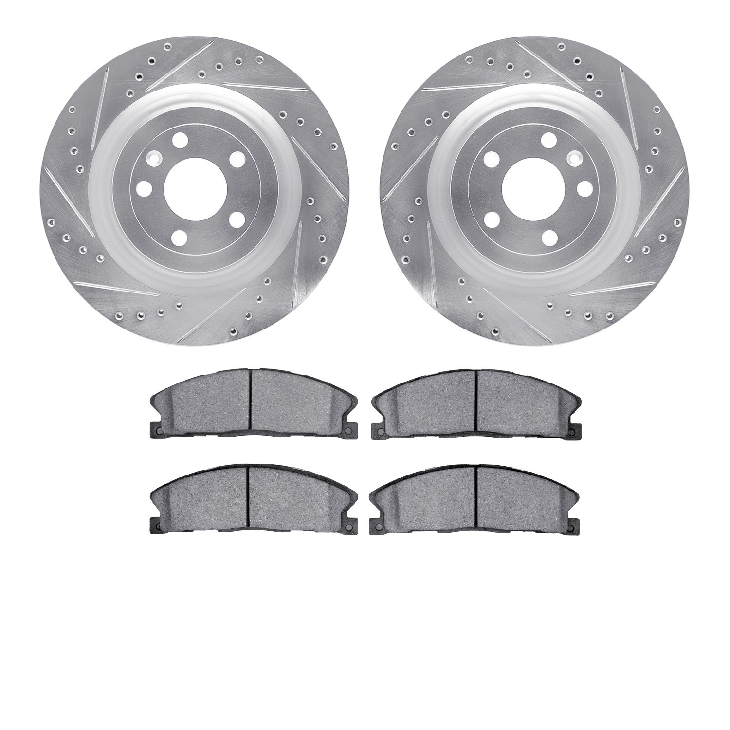 7502-54209 Drilled/Slotted Brake Rotors w/5000 Advanced Brake Pads Kit [Silver], 2013-2019 Ford/Lincoln/Mercury/Mazda, Position: