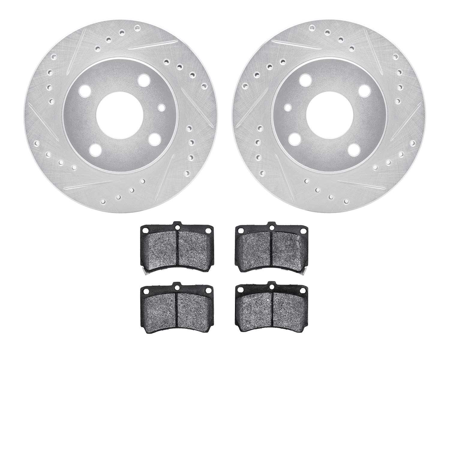 7502-54225 Drilled/Slotted Brake Rotors w/5000 Advanced Brake Pads Kit [Silver], 1990-1998 Ford/Lincoln/Mercury/Mazda, Position: