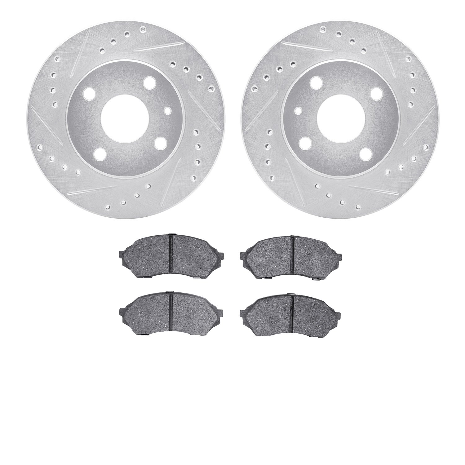 7502-54226 Drilled/Slotted Brake Rotors w/5000 Advanced Brake Pads Kit [Silver], 1999-2001 Ford/Lincoln/Mercury/Mazda, Position: