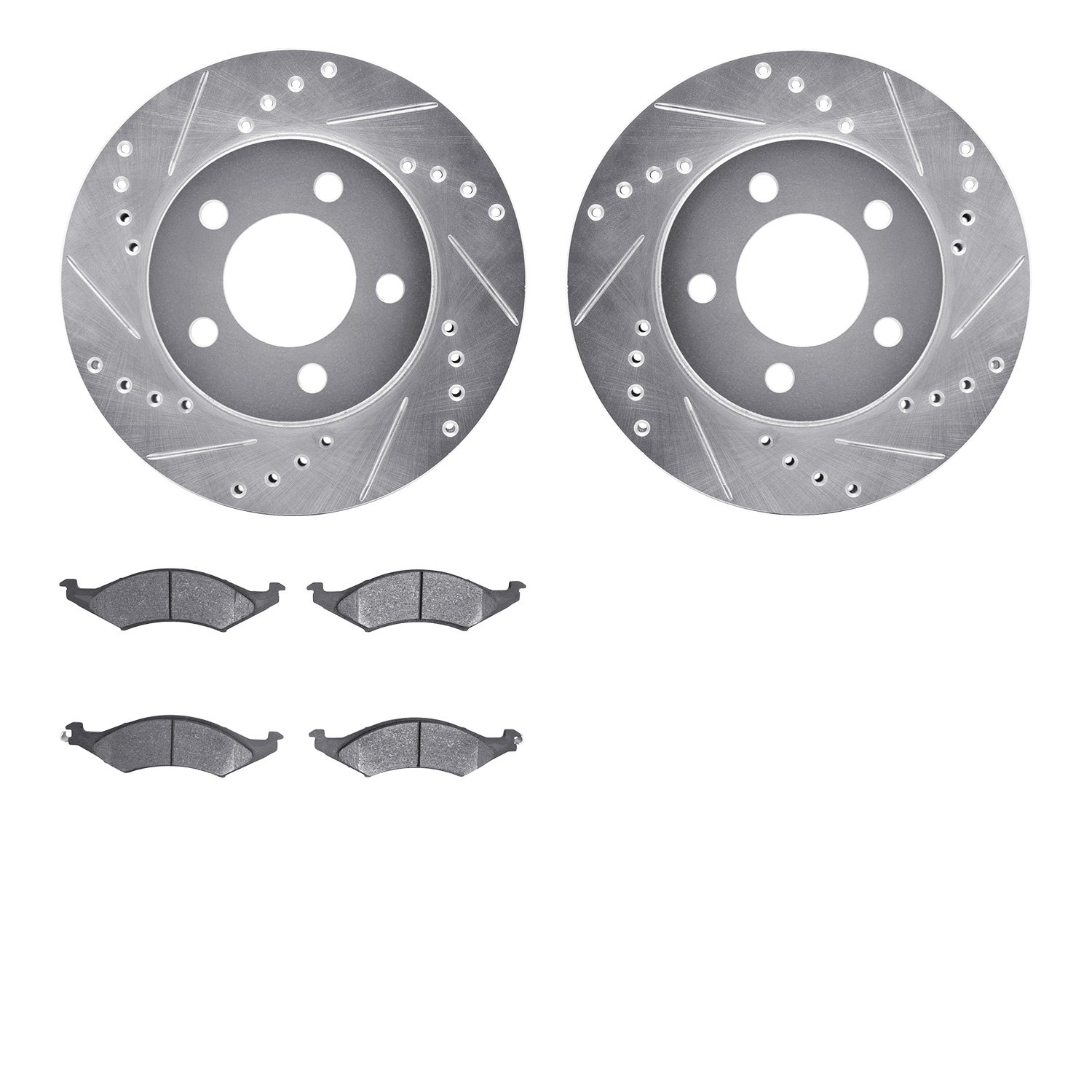 7502-54301 Drilled/Slotted Brake Rotors w/5000 Advanced Brake Pads Kit [Silver], 1991-1992 Ford/Lincoln/Mercury/Mazda, Position:
