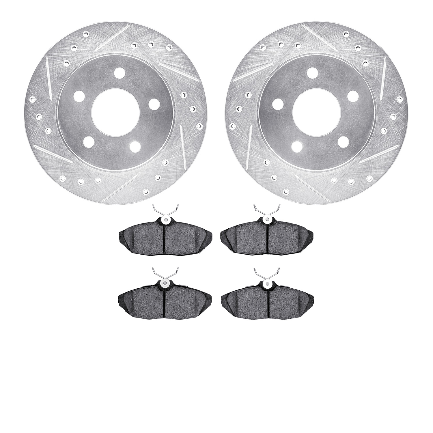 7502-54315 Drilled/Slotted Brake Rotors w/5000 Advanced Brake Pads Kit [Silver], 1993-1998 Ford/Lincoln/Mercury/Mazda, Position: