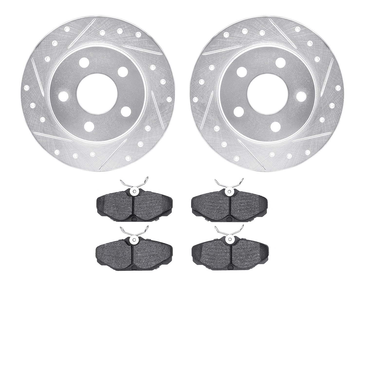 7502-54318 Drilled/Slotted Brake Rotors w/5000 Advanced Brake Pads Kit [Silver], 1993-2005 Ford/Lincoln/Mercury/Mazda, Position: