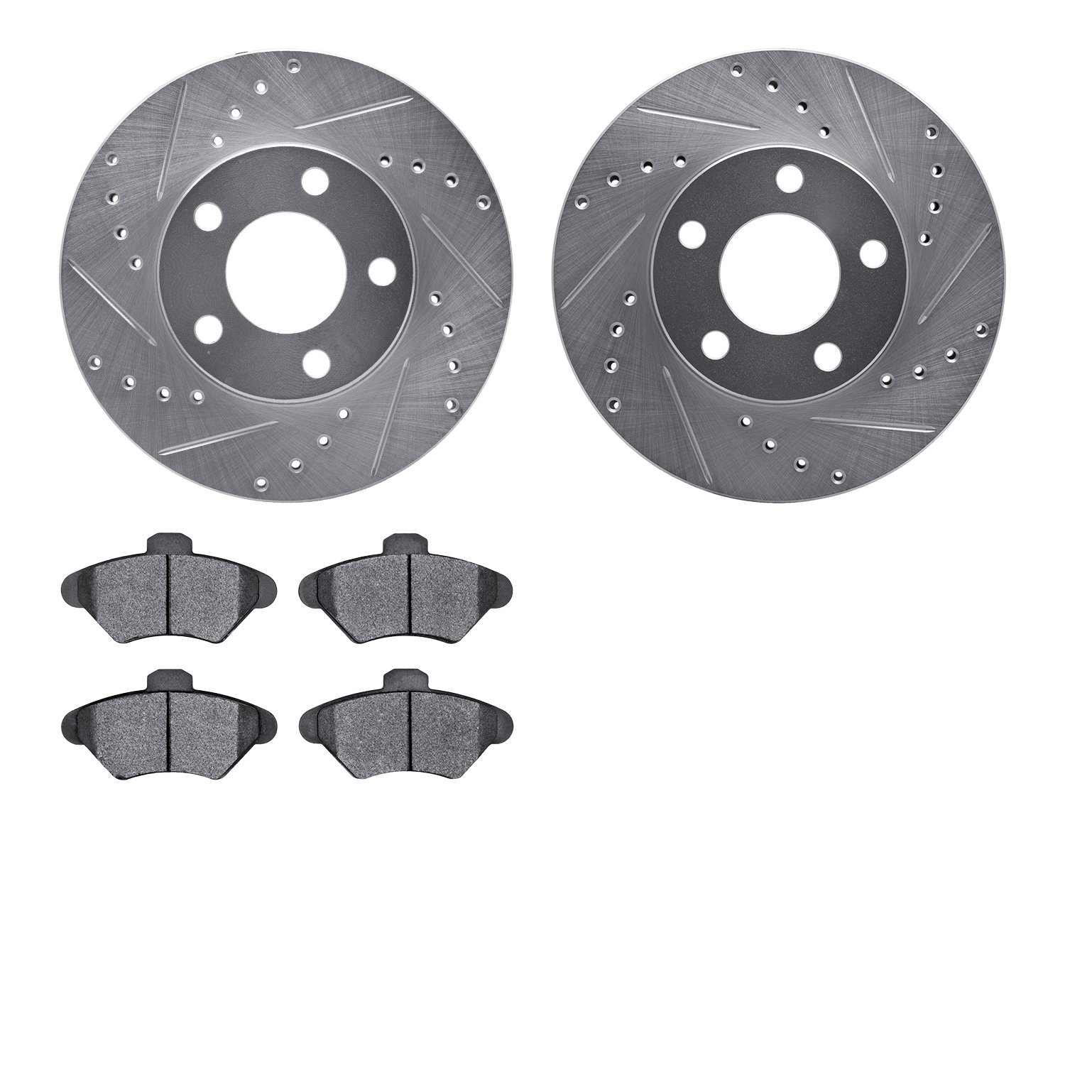 7502-54321 Drilled/Slotted Brake Rotors w/5000 Advanced Brake Pads Kit [Silver], 1994-1998 Ford/Lincoln/Mercury/Mazda, Position:
