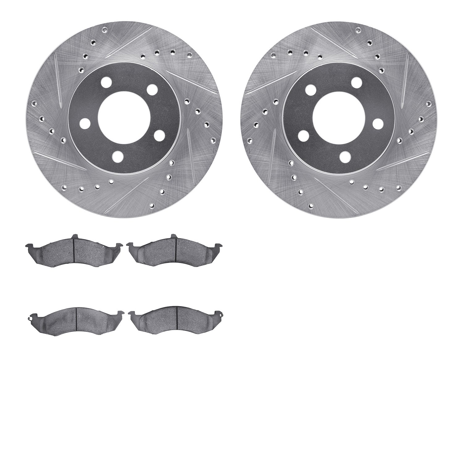 7502-54346 Drilled/Slotted Brake Rotors w/5000 Advanced Brake Pads Kit [Silver], 1991-1992 Ford/Lincoln/Mercury/Mazda, Position: