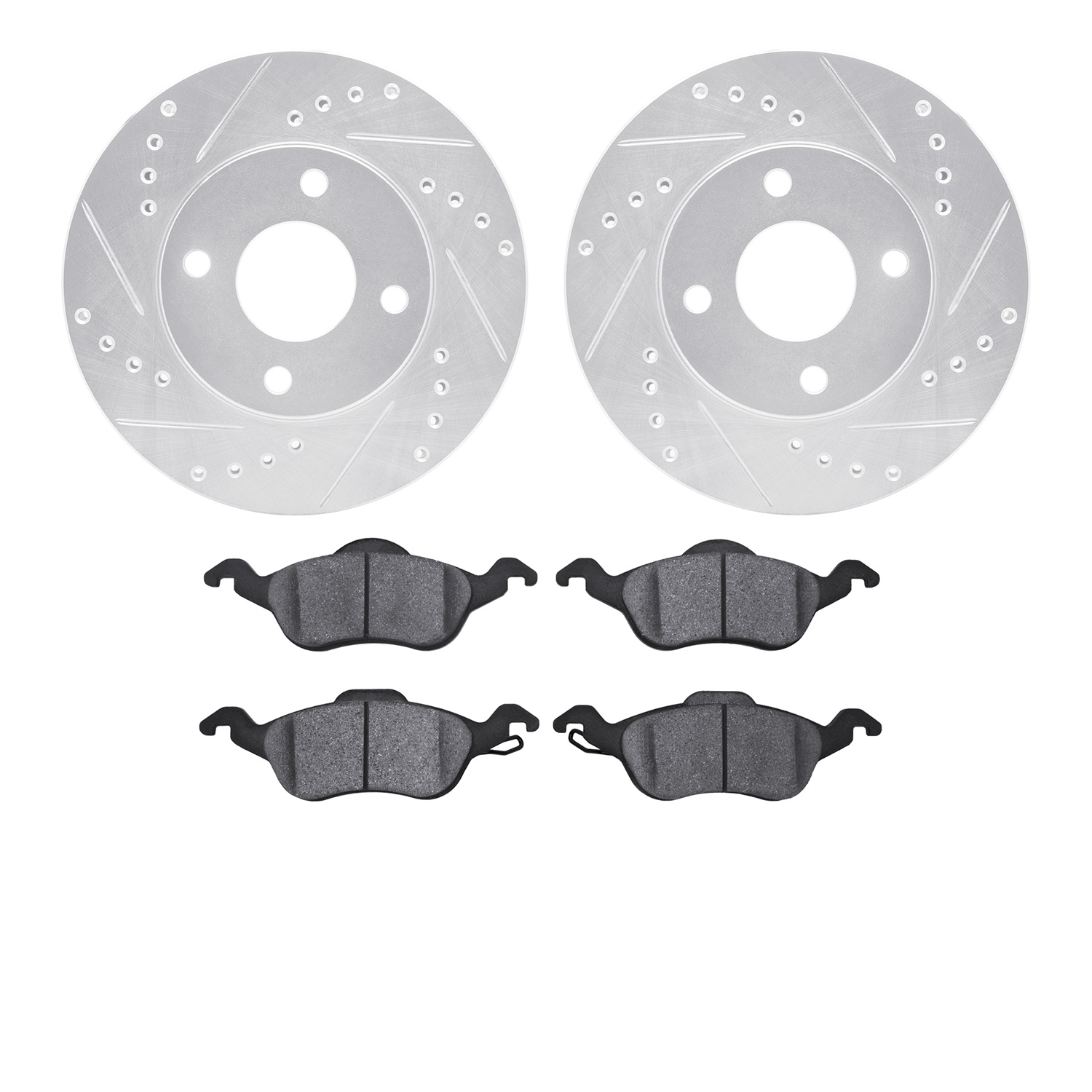 7502-54377 Drilled/Slotted Brake Rotors w/5000 Advanced Brake Pads Kit [Silver], 2000-2004 Ford/Lincoln/Mercury/Mazda, Position: