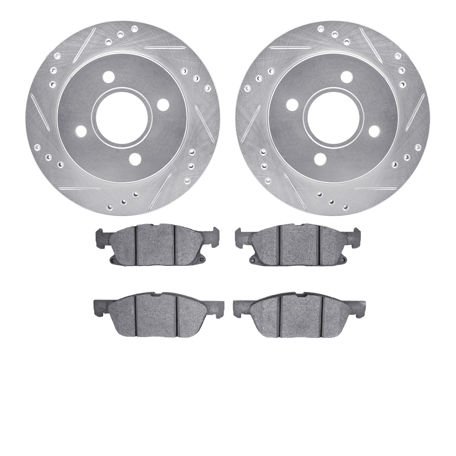 7502-55002 Drilled/Slotted Brake Rotors w/5000 Advanced Brake Pads Kit [Silver], 2015-2020 Ford/Lincoln/Mercury/Mazda, Position: