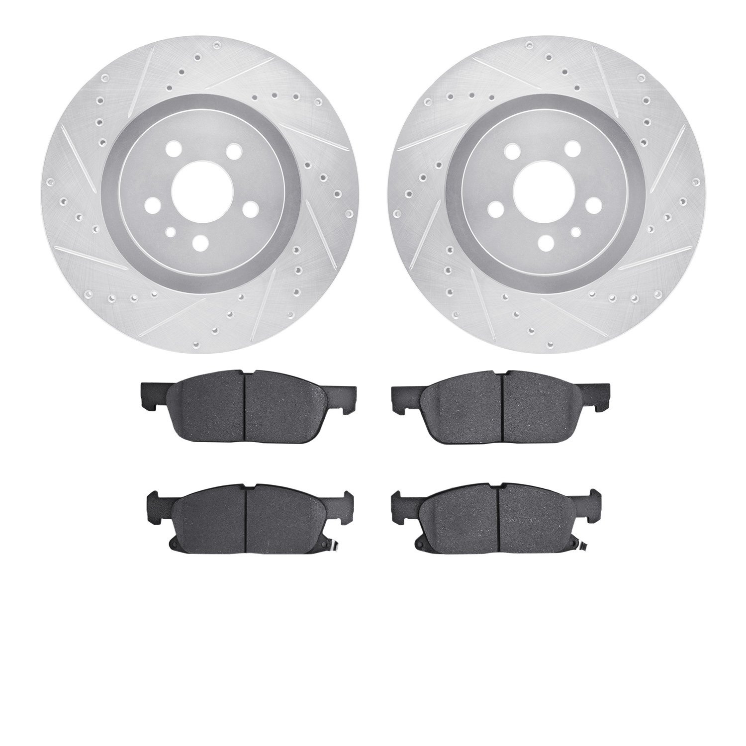 7502-55003 Drilled/Slotted Brake Rotors w/5000 Advanced Brake Pads Kit [Silver], 2017-2020 Ford/Lincoln/Mercury/Mazda, Position: