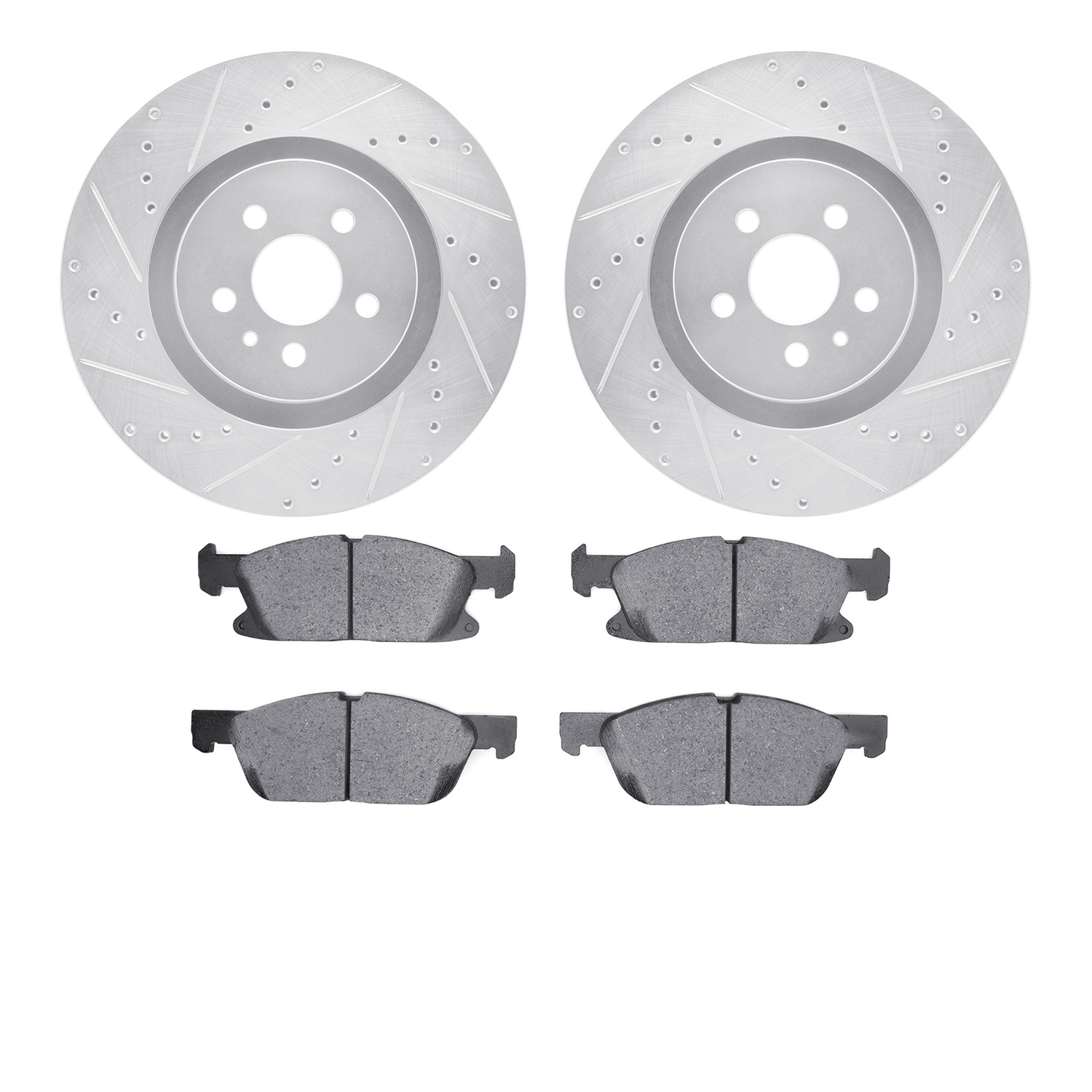 7502-55004 Drilled/Slotted Brake Rotors w/5000 Advanced Brake Pads Kit [Silver], Fits Select Ford/Lincoln/Mercury/Mazda, Positio