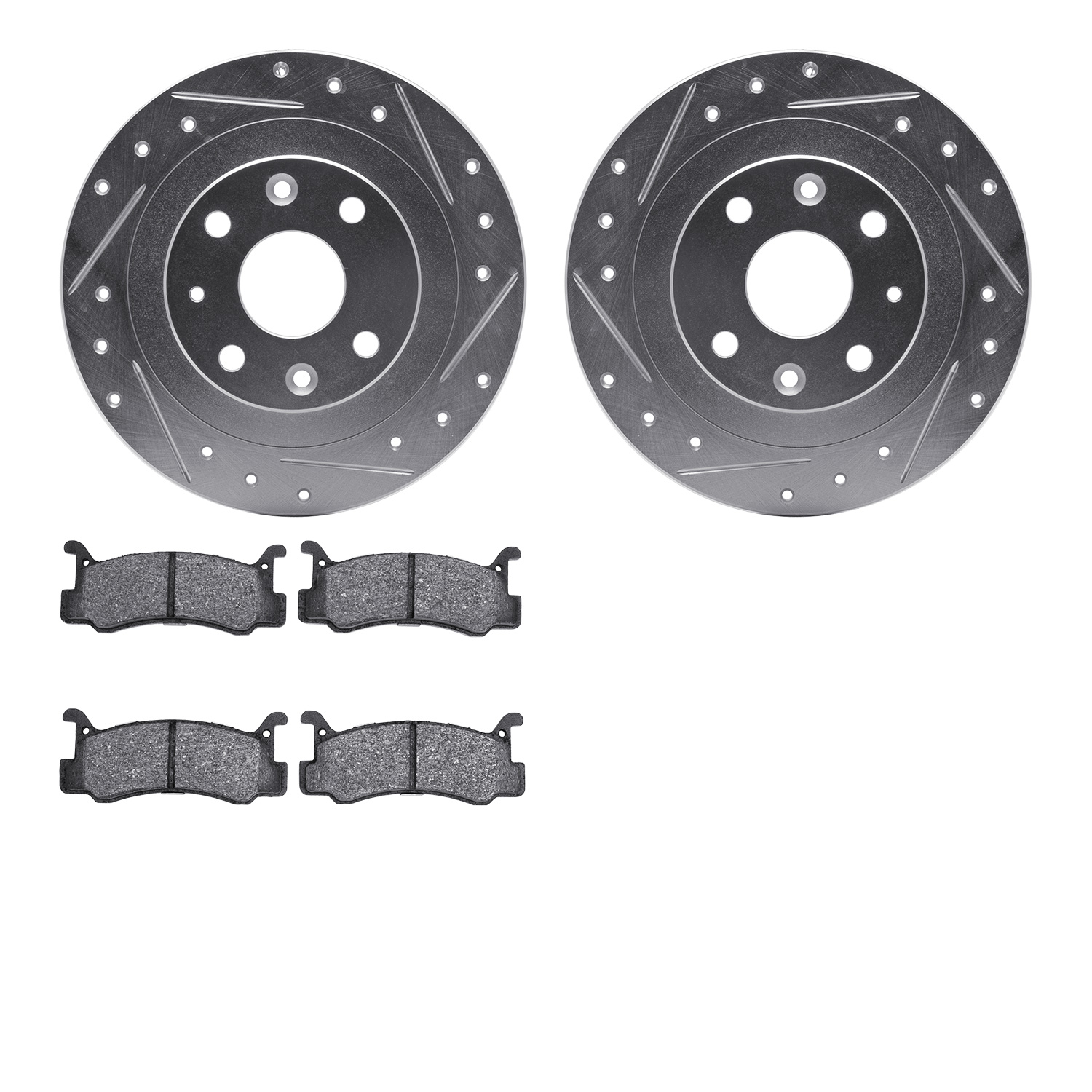 7502-55013 Drilled/Slotted Brake Rotors w/5000 Advanced Brake Pads Kit [Silver], 1992-1995 Ford/Lincoln/Mercury/Mazda, Position:
