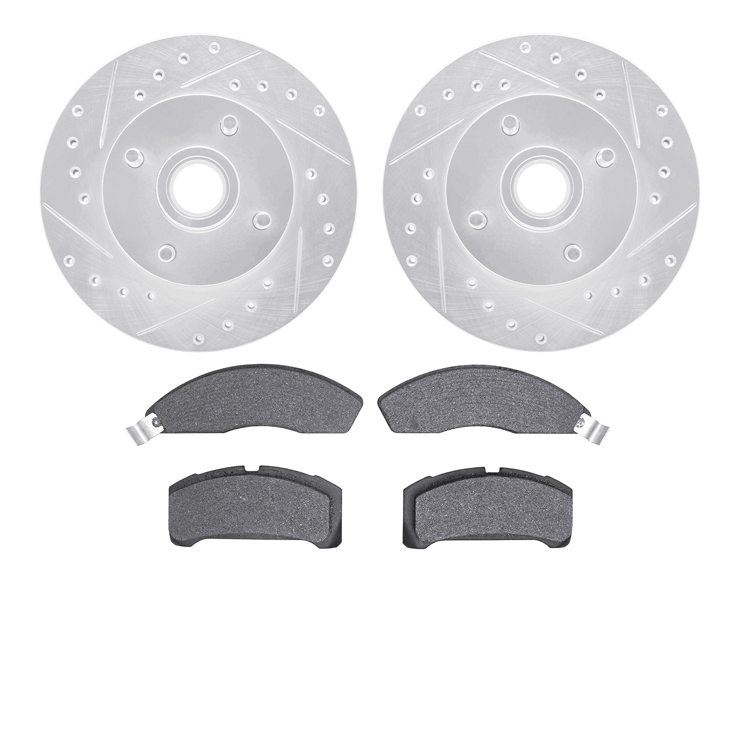 7502-55055 Drilled/Slotted Brake Rotors w/5000 Advanced Brake Pads Kit [Silver], 1978-1982 Ford/Lincoln/Mercury/Mazda, Position: