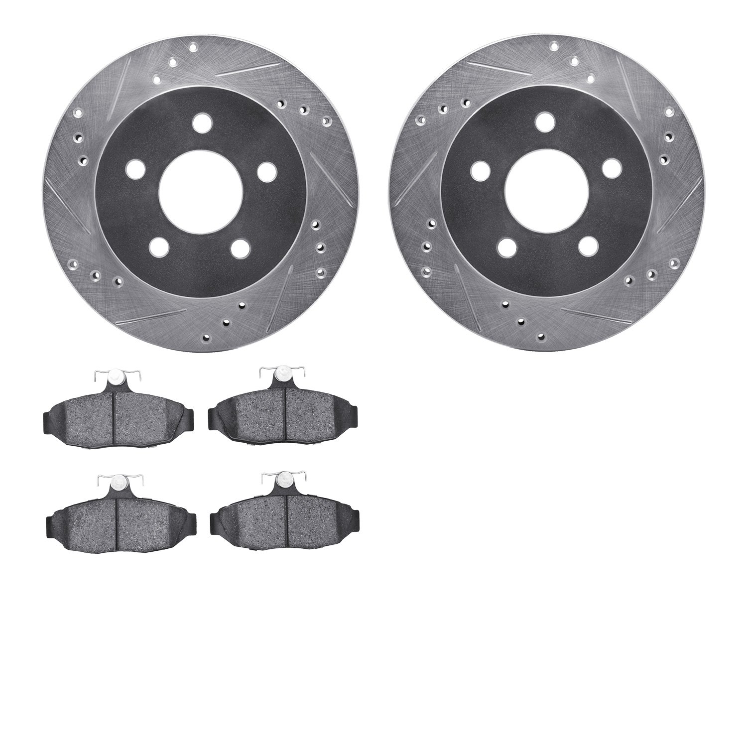 7502-55117 Drilled/Slotted Brake Rotors w/5000 Advanced Brake Pads Kit [Silver], 1990-1992 Ford/Lincoln/Mercury/Mazda, Position: