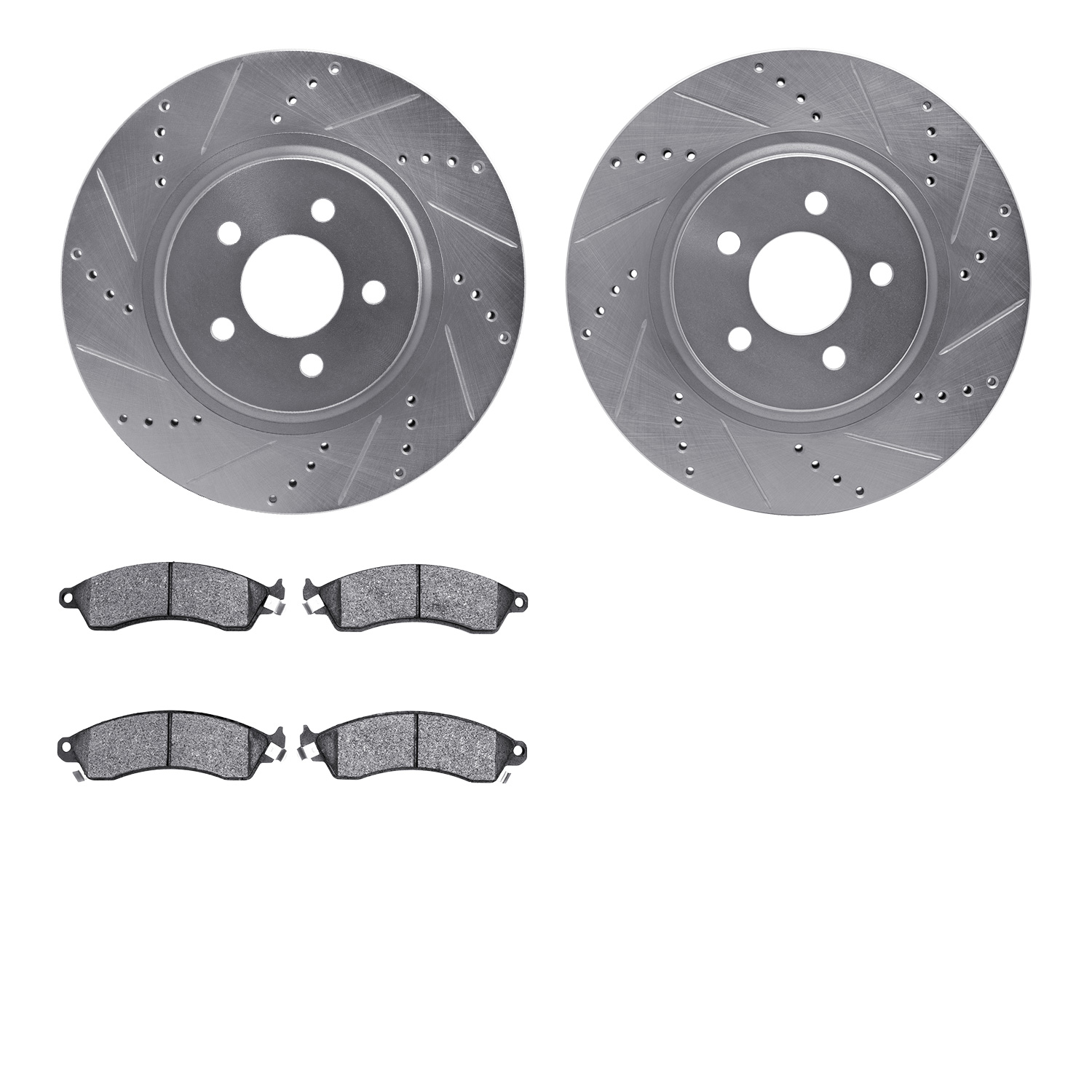 7502-55135 Drilled/Slotted Brake Rotors w/5000 Advanced Brake Pads Kit [Silver], 1994-2004 Ford/Lincoln/Mercury/Mazda, Position: