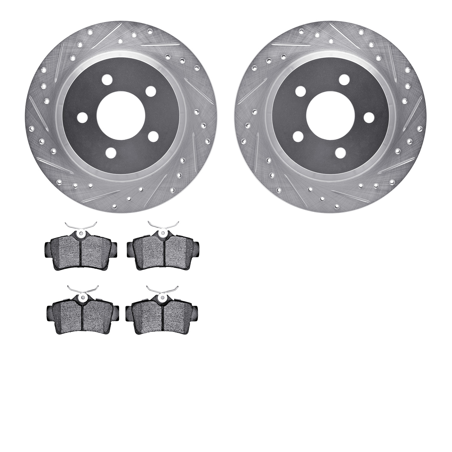 7502-55138 Drilled/Slotted Brake Rotors w/5000 Advanced Brake Pads Kit [Silver], 1994-2004 Ford/Lincoln/Mercury/Mazda, Position: