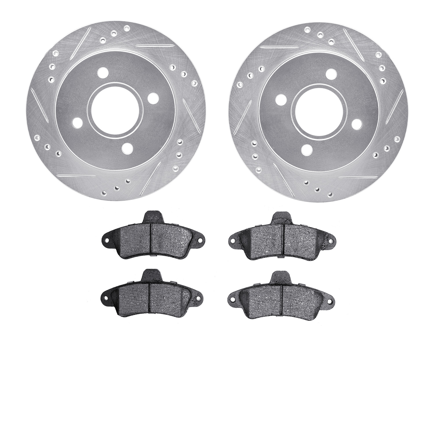 7502-56006 Drilled/Slotted Brake Rotors w/5000 Advanced Brake Pads Kit [Silver], 1995-2000 Ford/Lincoln/Mercury/Mazda, Position: