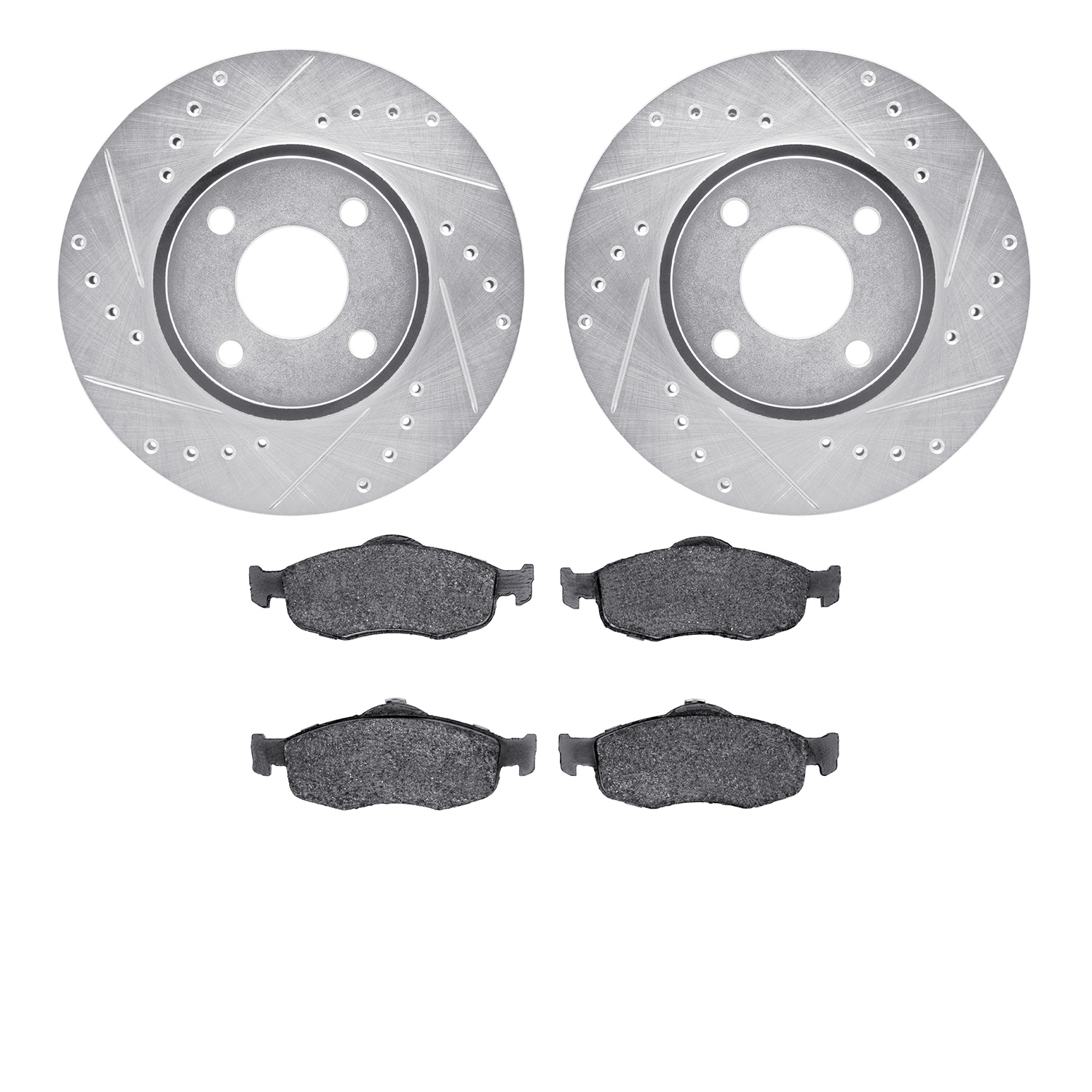 7502-56008 Drilled/Slotted Brake Rotors w/5000 Advanced Brake Pads Kit [Silver], 1998-2002 Ford/Lincoln/Mercury/Mazda, Position:
