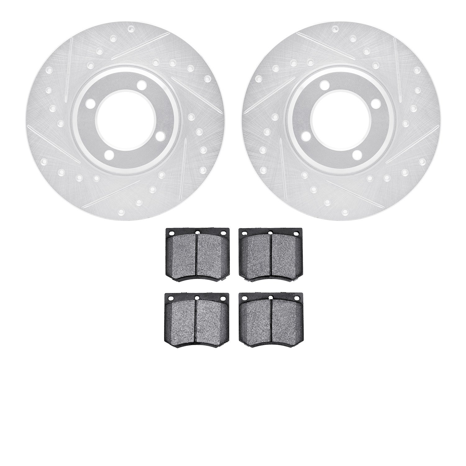 7502-56014 Drilled/Slotted Brake Rotors w/5000 Advanced Brake Pads Kit [Silver], 1970-1986 Multiple Makes/Models, Position: Fron