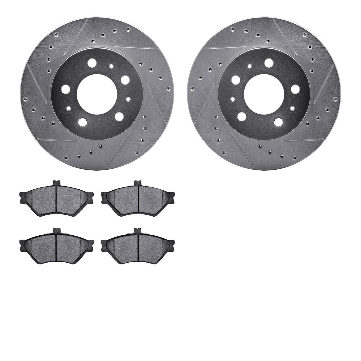 7502-56058 Drilled/Slotted Brake Rotors w/5000 Advanced Brake Pads Kit [Silver], 1995-1997 Ford/Lincoln/Mercury/Mazda, Position: