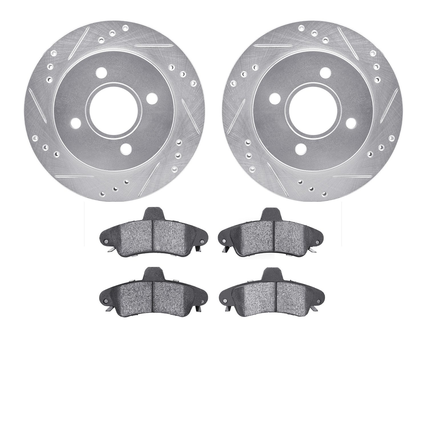 7502-56068 Drilled/Slotted Brake Rotors w/5000 Advanced Brake Pads Kit [Silver], 1995-2002 Ford/Lincoln/Mercury/Mazda, Position: