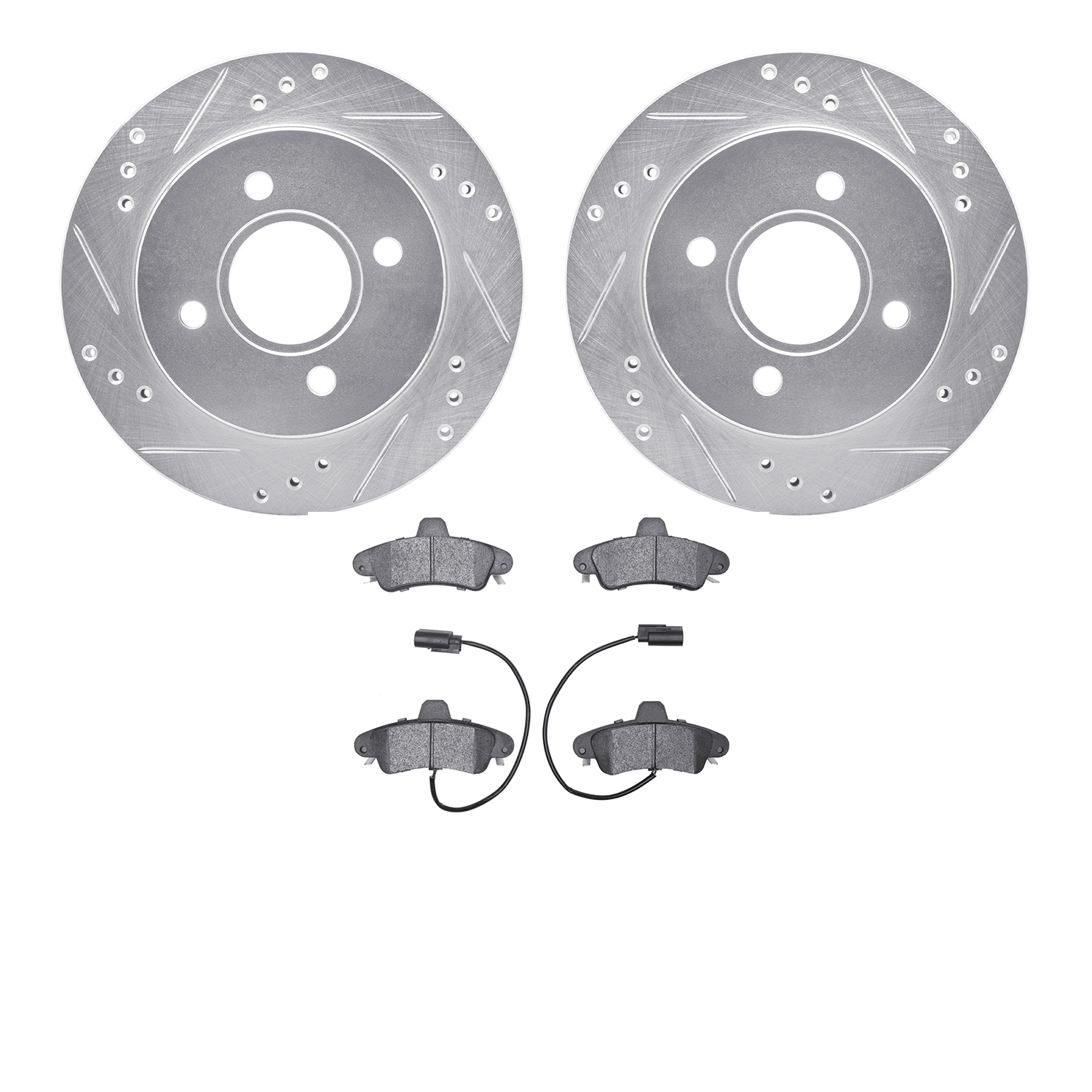 7502-56069 Drilled/Slotted Brake Rotors w/5000 Advanced Brake Pads Kit [Silver], 2000-2000 Ford/Lincoln/Mercury/Mazda, Position: