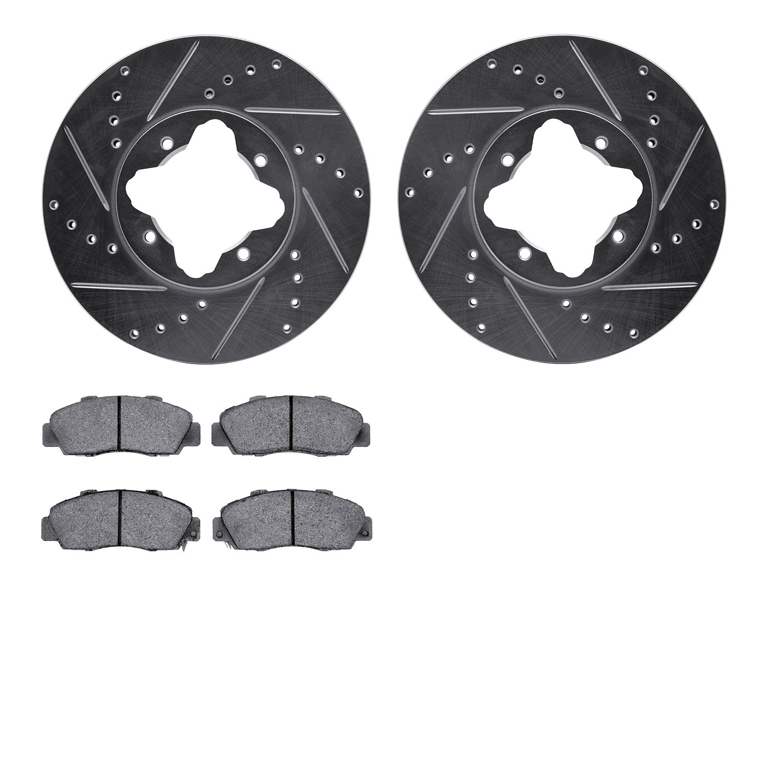 7502-58005 Drilled/Slotted Brake Rotors w/5000 Advanced Brake Pads Kit [Silver], 1992-1998 Acura/Honda, Position: Front