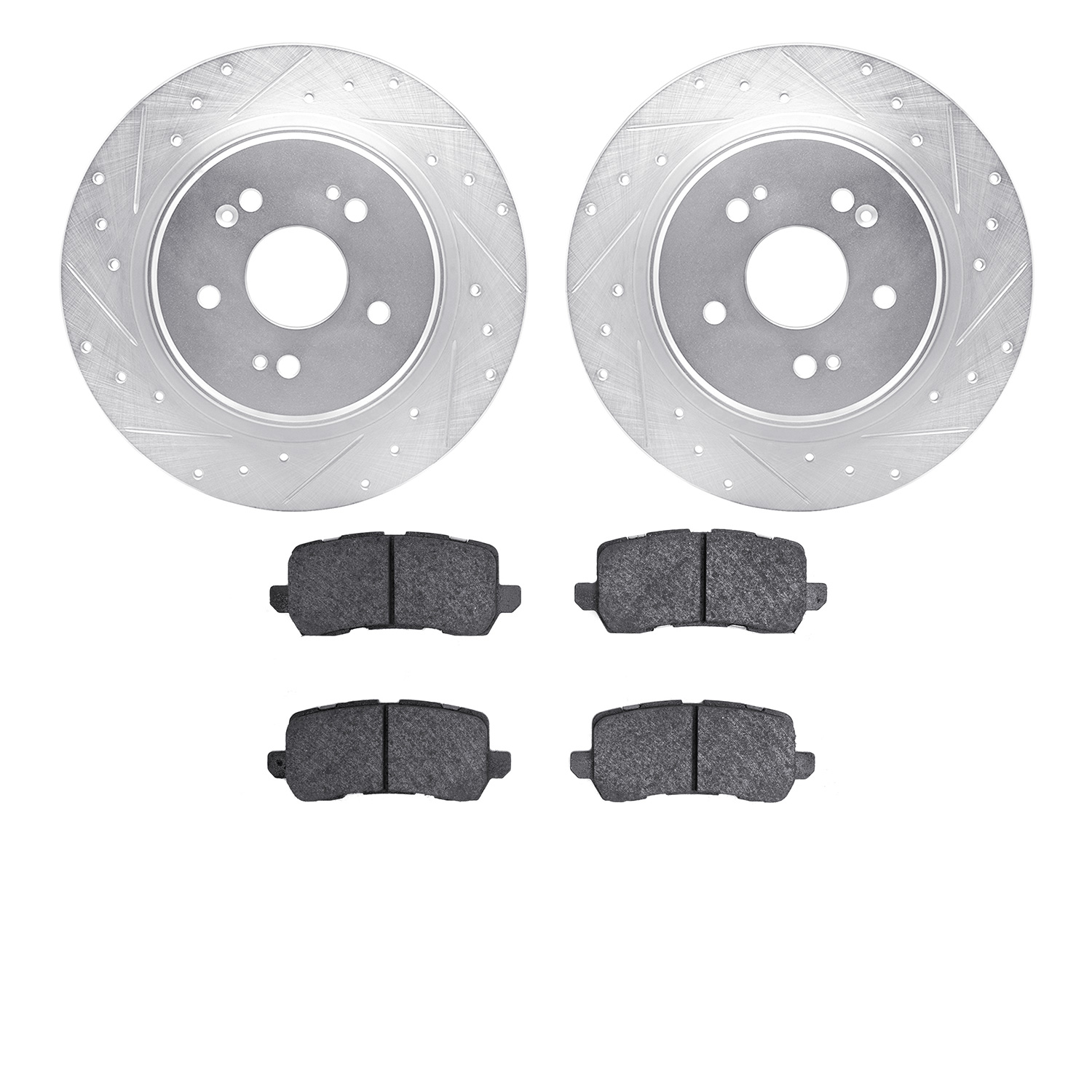 7502-58036 Drilled/Slotted Brake Rotors w/5000 Advanced Brake Pads Kit [Silver], 2015-2020 Acura/Honda, Position: Rear